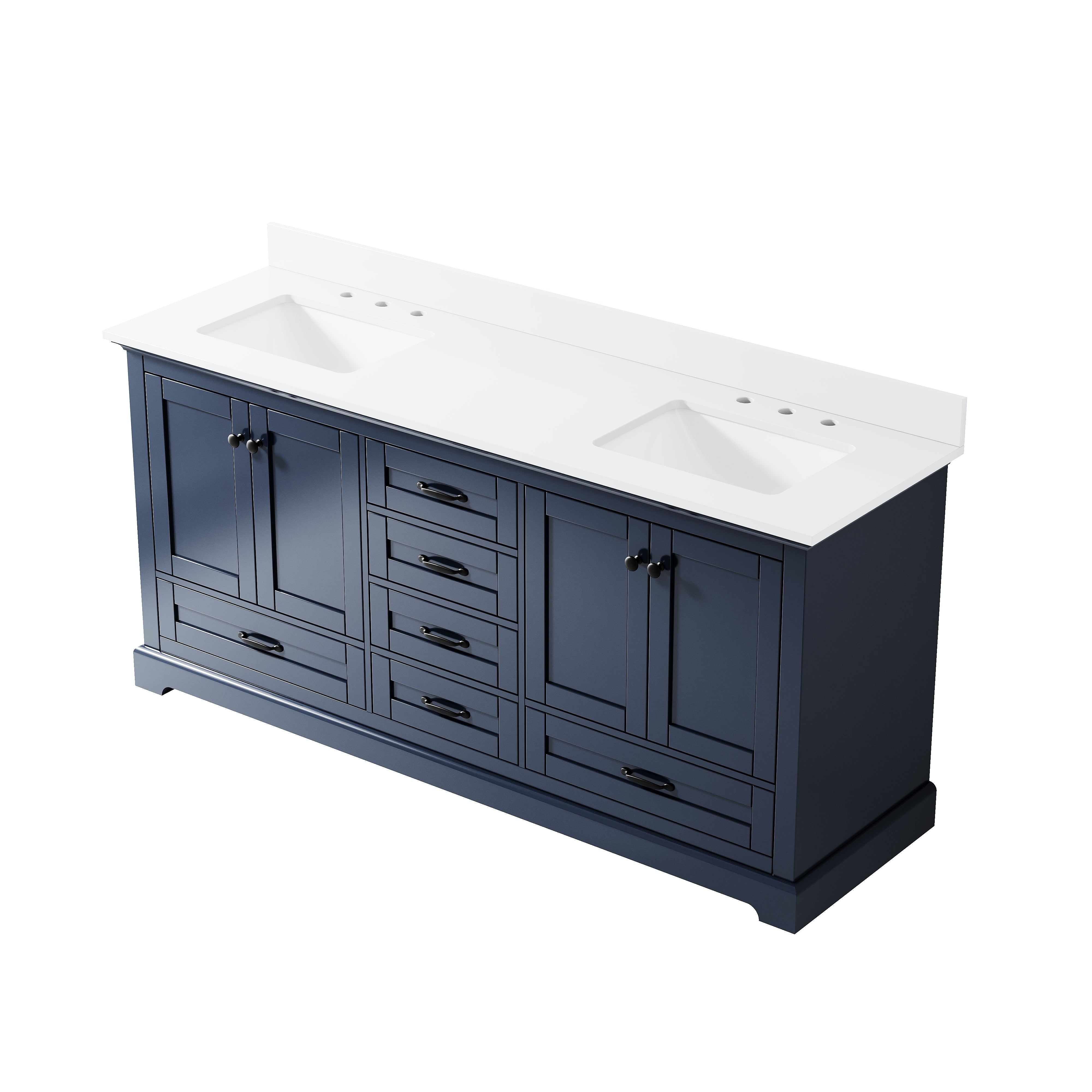72" Double Sinks Navy Blue Bathroom Vanity with Solid Wood Frame, Soft Close 6 Drawers, Pure White Cultured Marble Countertop