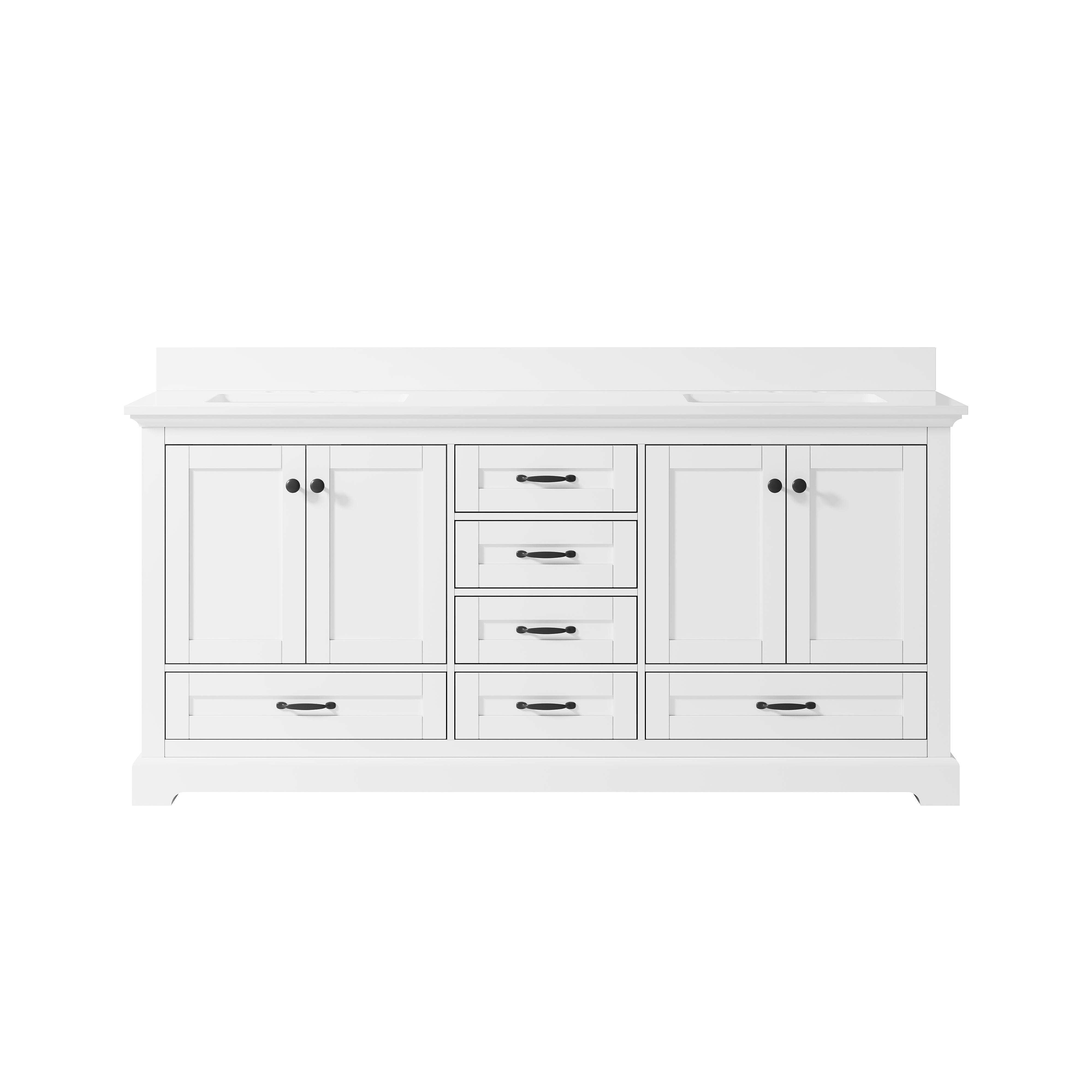 72" Double Sinks White Bathroom Vanity with Solid Wood Frame, Soft Close 6 Drawers, Pure White Cultured Marble Countertop