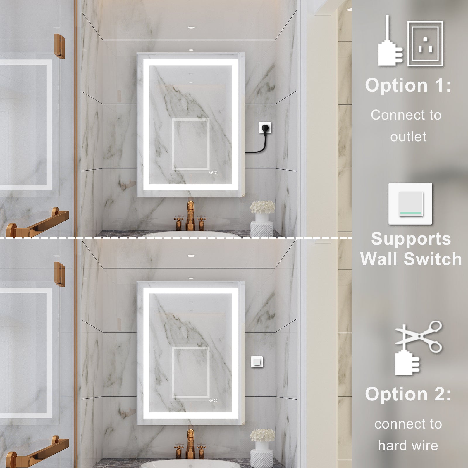 24 in. W x 32 in. H Rectangular Frameless Anti-Fog LED Light Bathroom Vanity Mirror in Aluminum