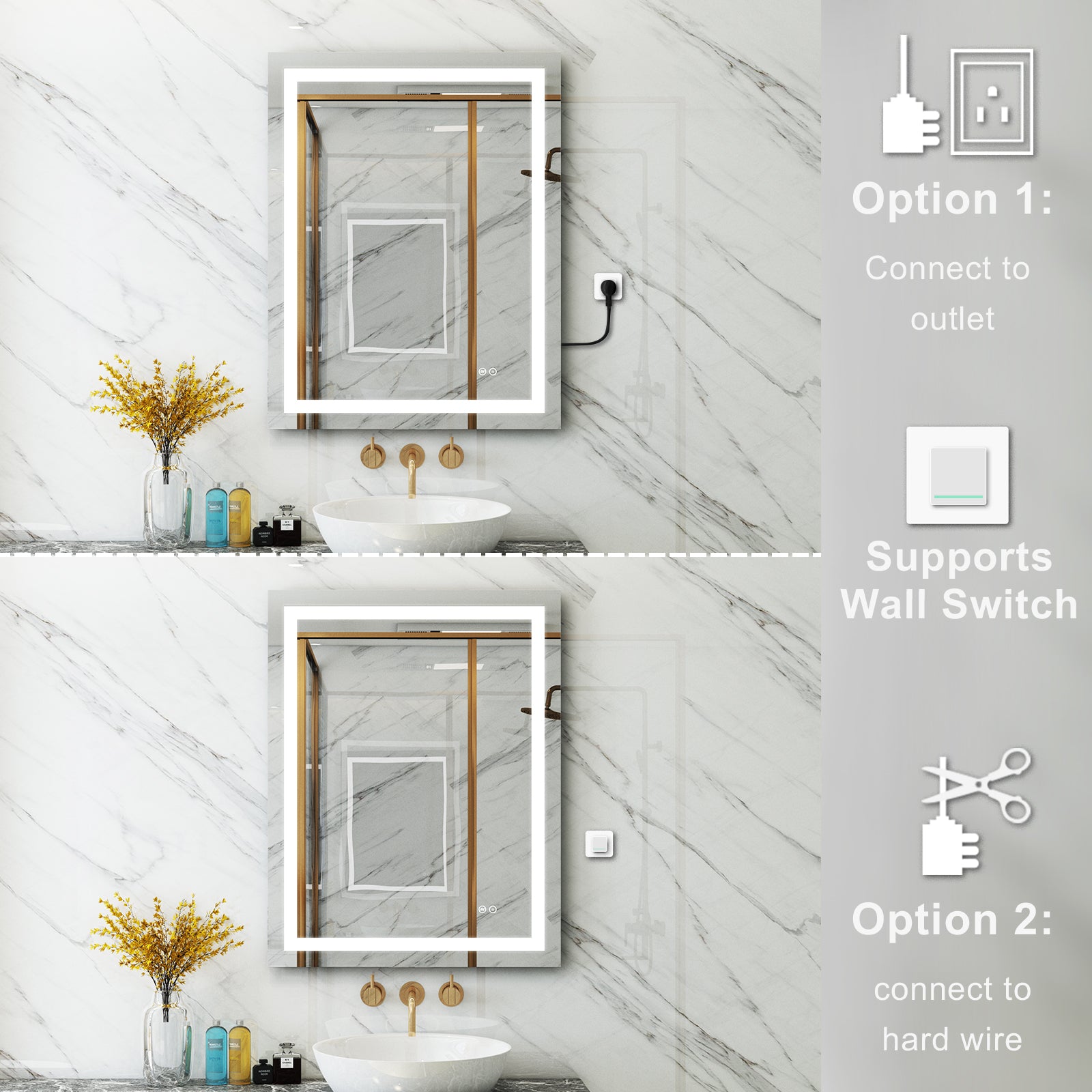 28 in. W x 36 in. H Rectangular Frameless Anti-Fog Lighted Bathroom Mirror in Aluminum