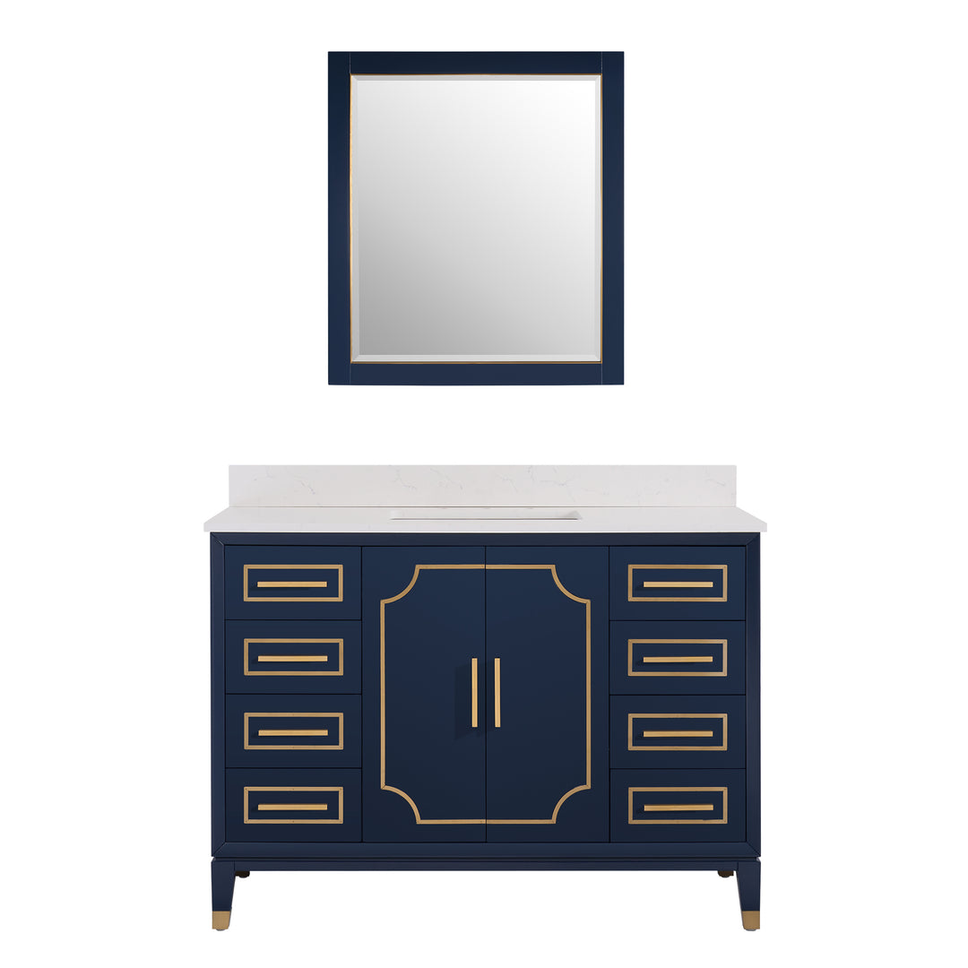 Melody 48 in. W x 22 in. D x 35 in. H Freestanding Bathroom Vanity in Navy Blue with Carrara White Quartz Vanity Top