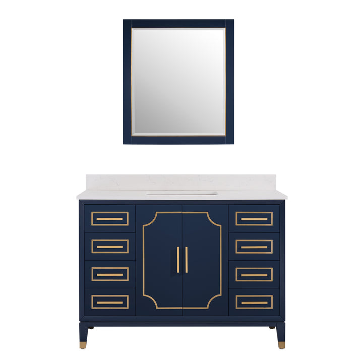 Melody 48 in. W x 22 in. D x 35 in. H Freestanding Bathroom Vanity in Navy Blue with Carrara White Quartz Vanity Top