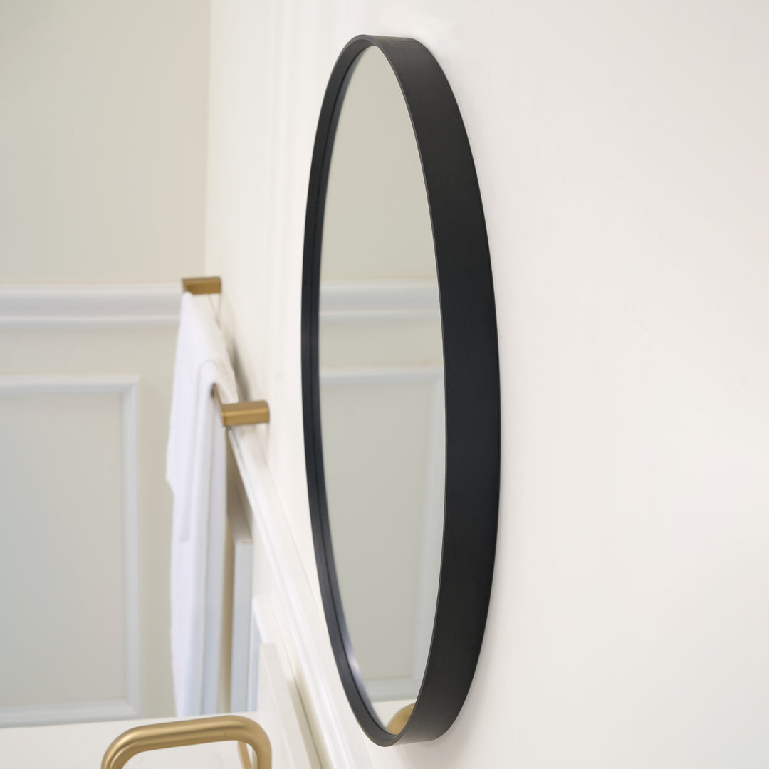 24 in. W x 24 in. H Black Modern Round Framed Aluminum Wall Mirror