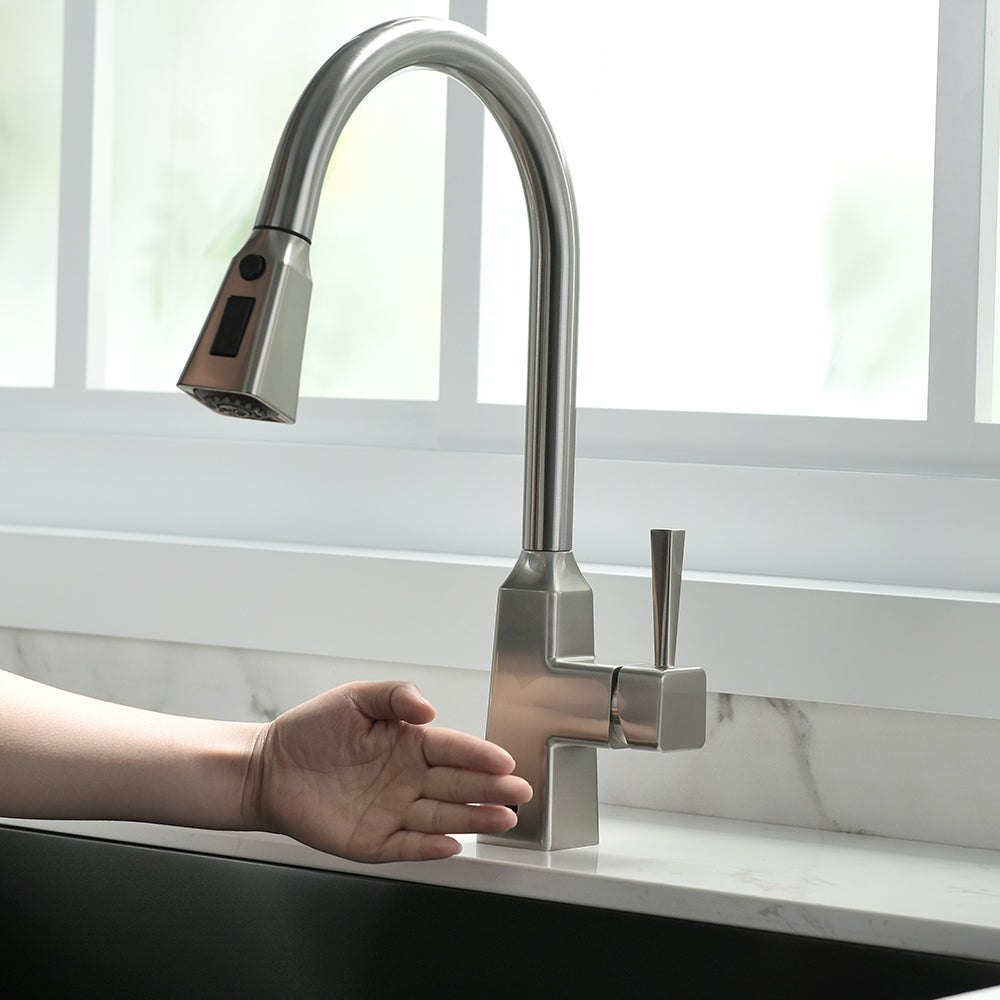 Single Handle Touchless Gooseneck Pull Down Sprayer Kitchen Faucet and Handles