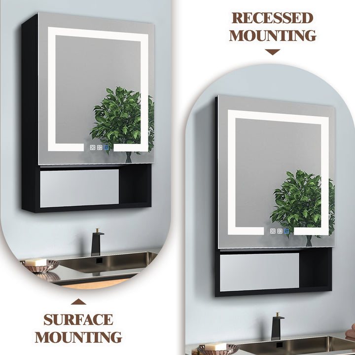 24" W x 32" H Lighted Black Bathroom Medicine Cabinet with Double Sided Mirror And Lights，Outlet Left Side
