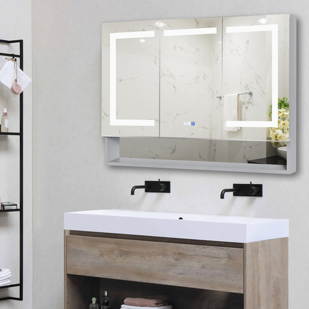 48" W x 32" H LED Lighted Mirror Aluminum Medicine Cabinet with Shelves for Bathroom Recessed or Surface Mount