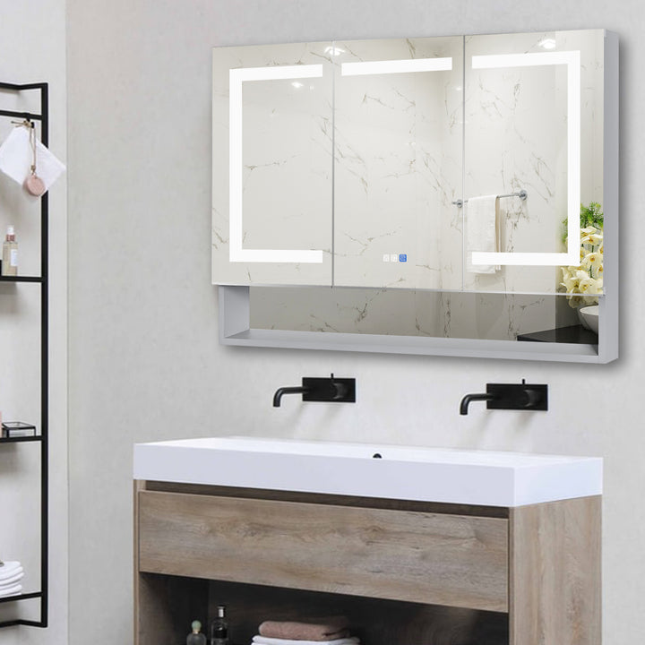 48" W x 32" H LED Lighted Mirror Aluminum Medicine Cabinet with Shelves for Bathroom Recessed or Surface Mount