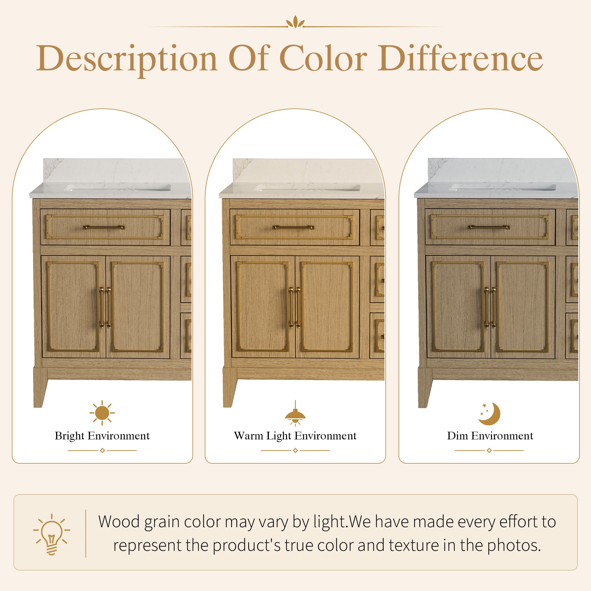 36 Inch Luxury Solid Oak Bathroom Vanity with Calacatta Quartz Countertop & Sink, 3 Soft-Close Drawers and 1 Flip Drawer