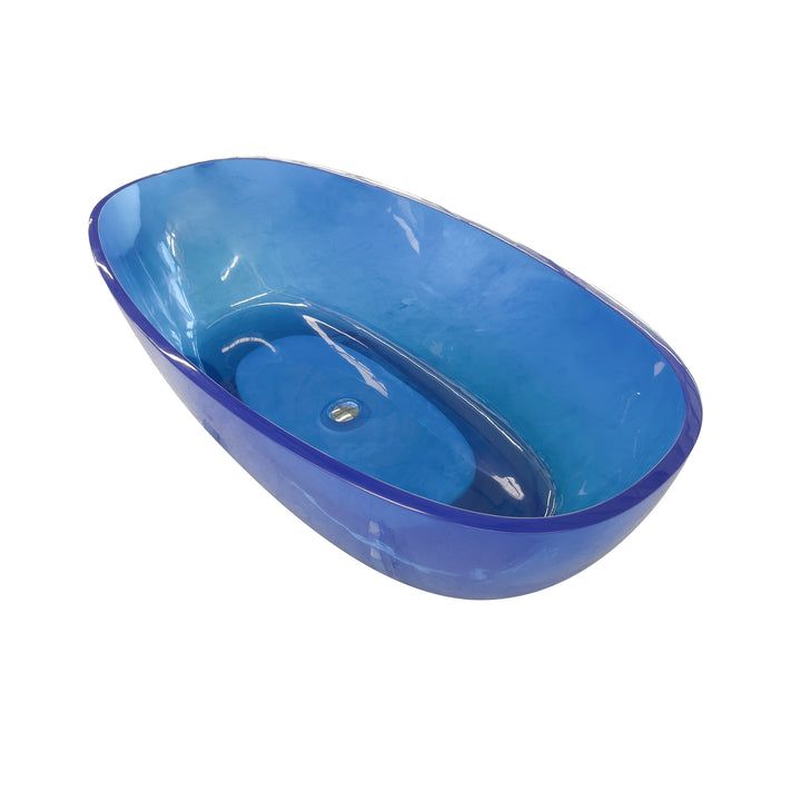 64" Resin Transparent Blue Oval Shape Freestanding Soaking Bathtub