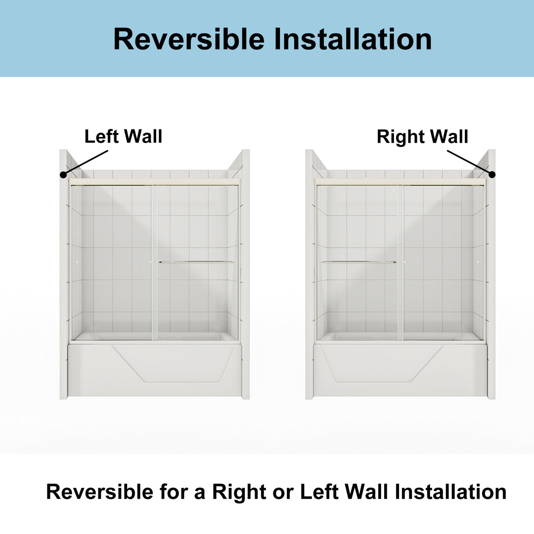 56" - 60" W x 58" H Single Sliding Frameless Tub Door with Clear Glass