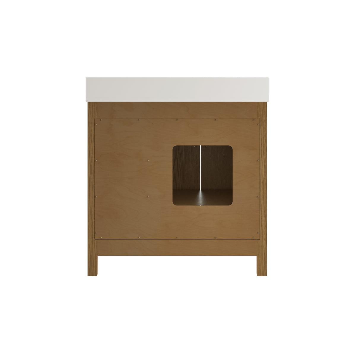 36 Inch Freestanding Solid Wood Bathroom Vanity with Fluted Molding, Pure White Quartz Countertop, Walnut