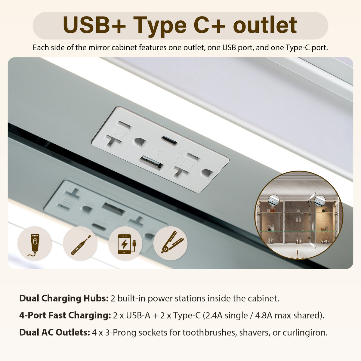 54 in. x 36 in. Aluminum LED Bathroom Medicine Cabinet with Anti-Fog, Dimmable Lighting, Outlet, Surface or Recessed Mount