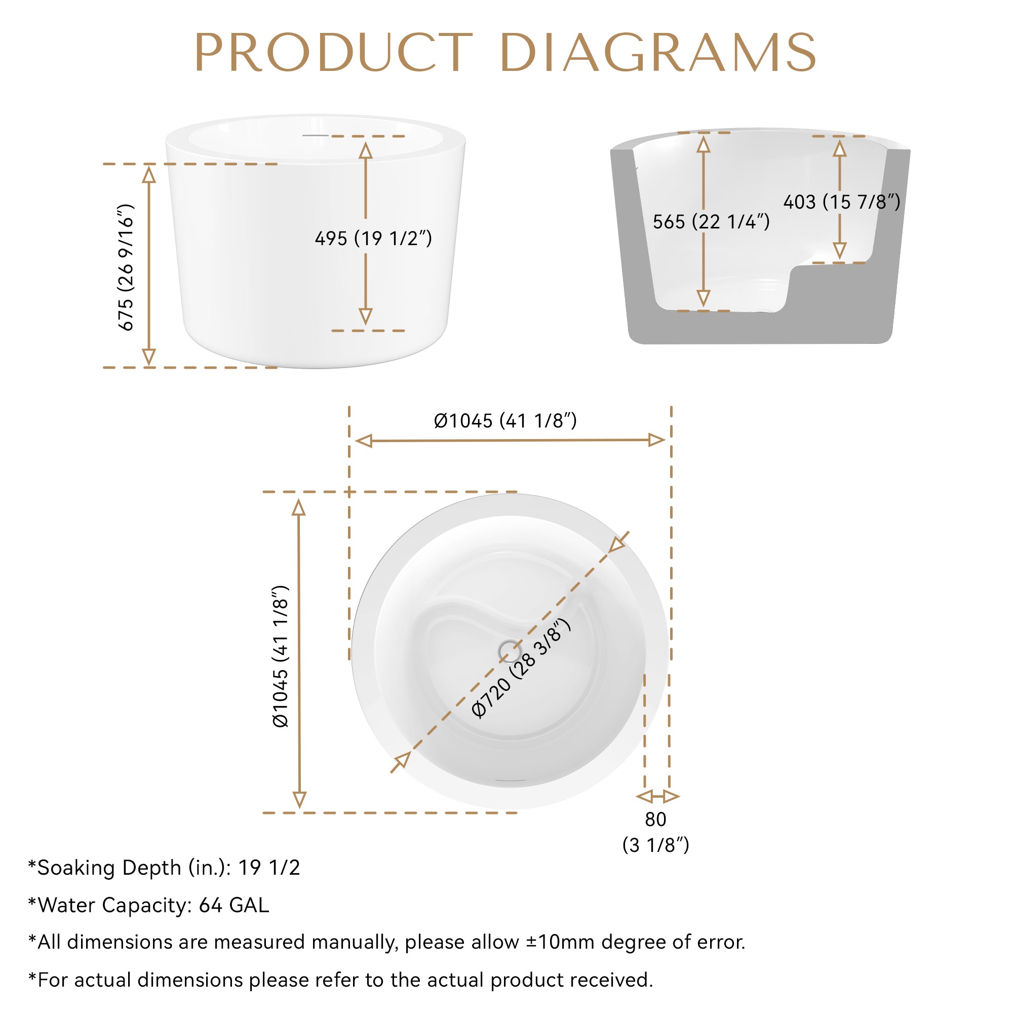 41 in. x 41 in. Acrylic Round Freestanding Soaking Bathtub with Groove Overflow and Pop-up Drainer