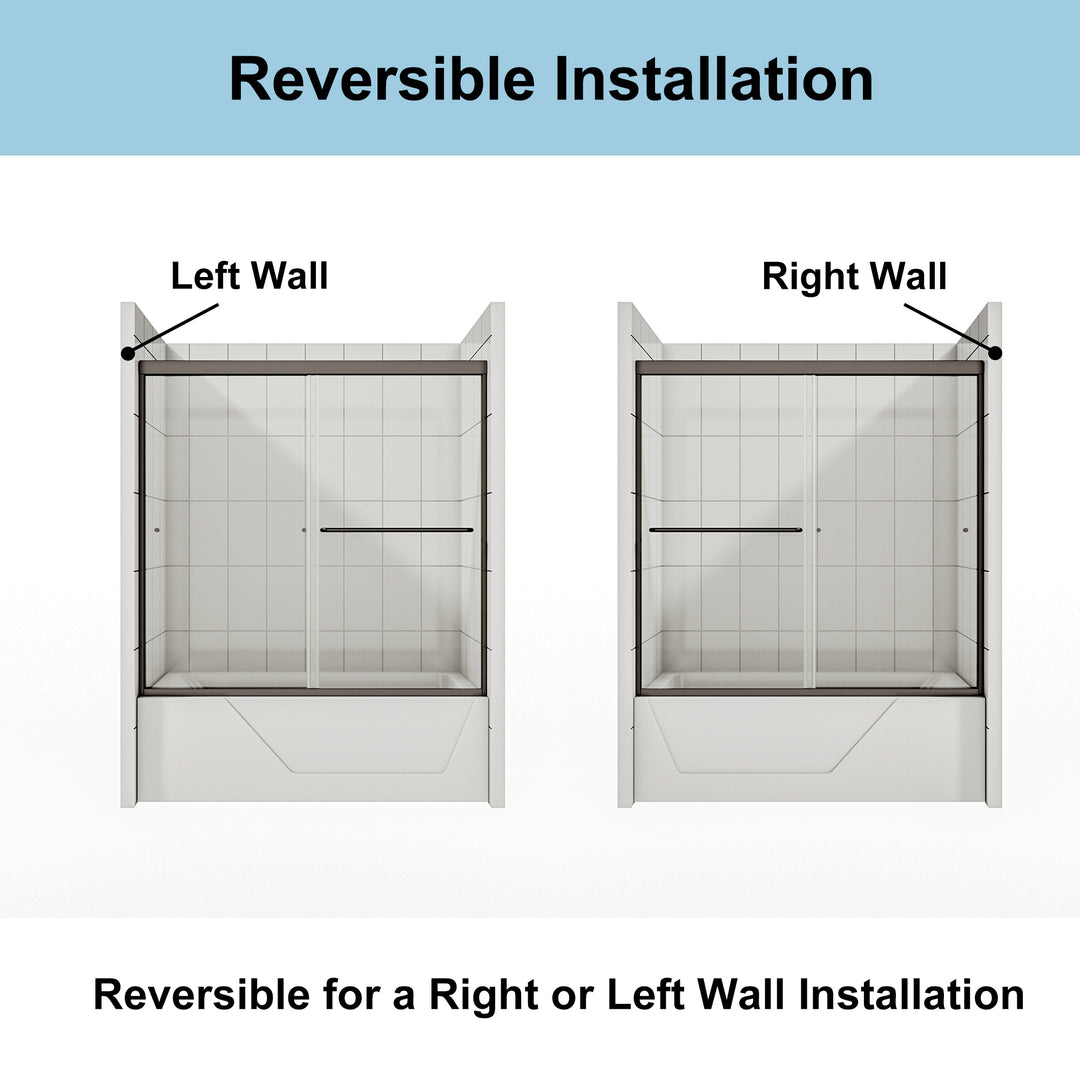 56" - 60" W x 58" H Single Sliding Frameless Tub Door with Clear Glass