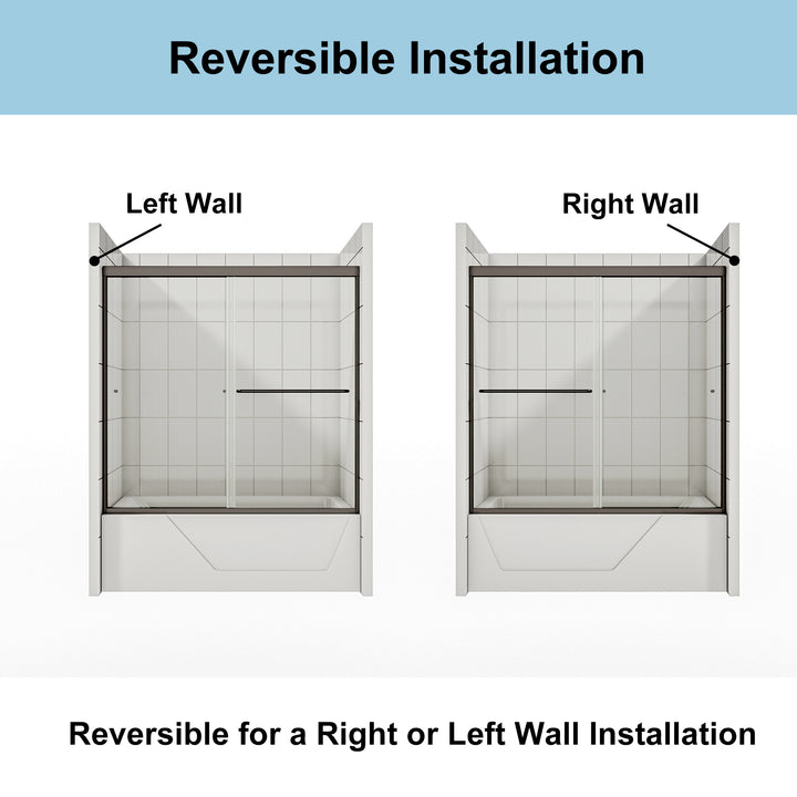 56" - 60" W x 58" H Single Sliding Frameless Tub Door with Clear Glass