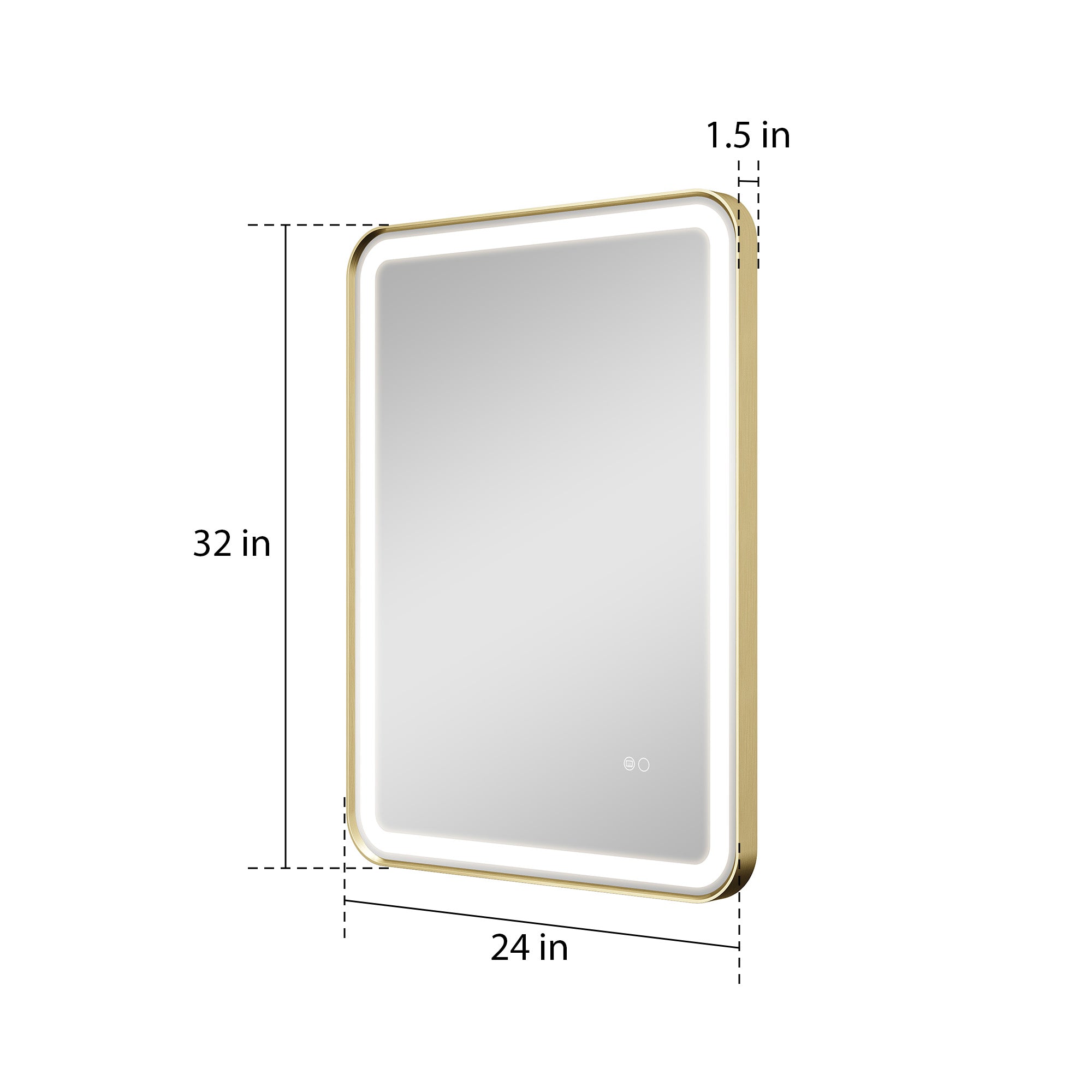 24 in. x 32 in. Framed LED Bathroom Mirror in Brushed Gold with Rounded Corners, Dimmable Lighted, Anti-Fog