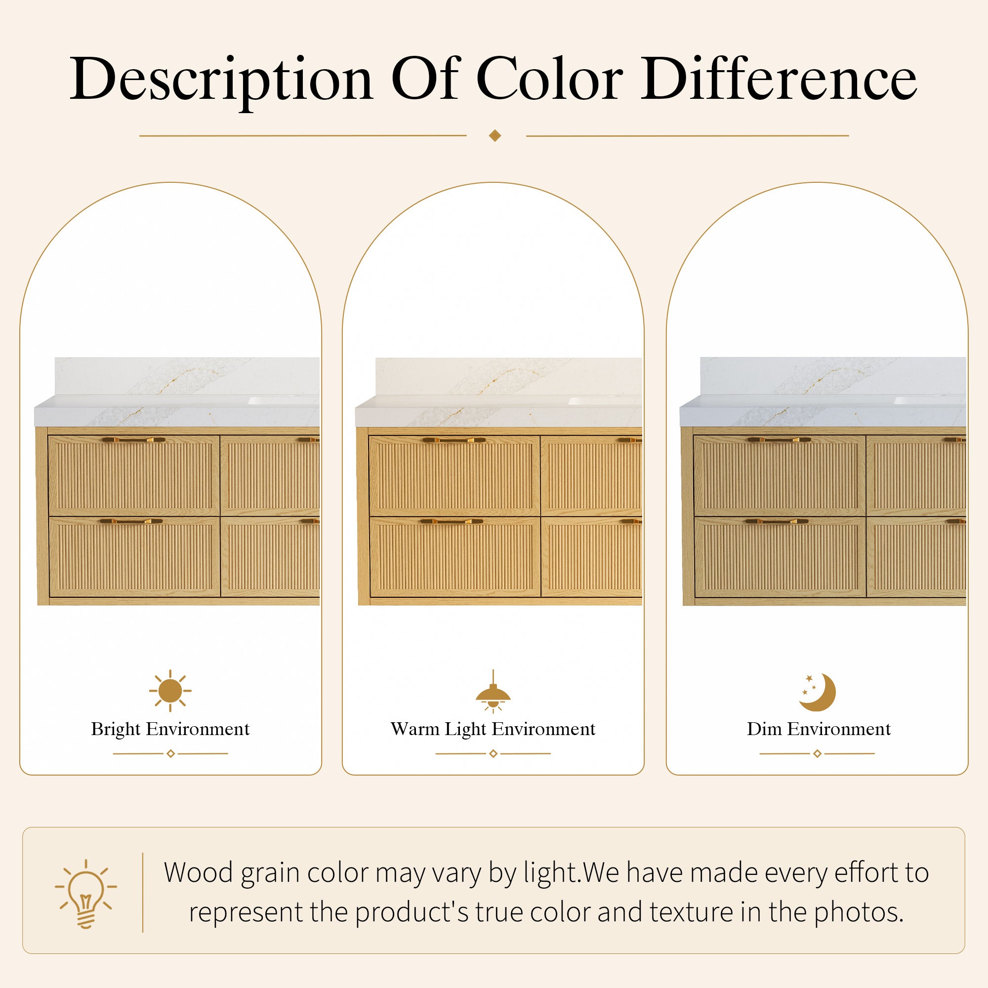 60-Inch Solid Oak Floating Bathroom Vanity with Calacatta Quartz Countertop, 6 Soft-Close Fluted Drawers