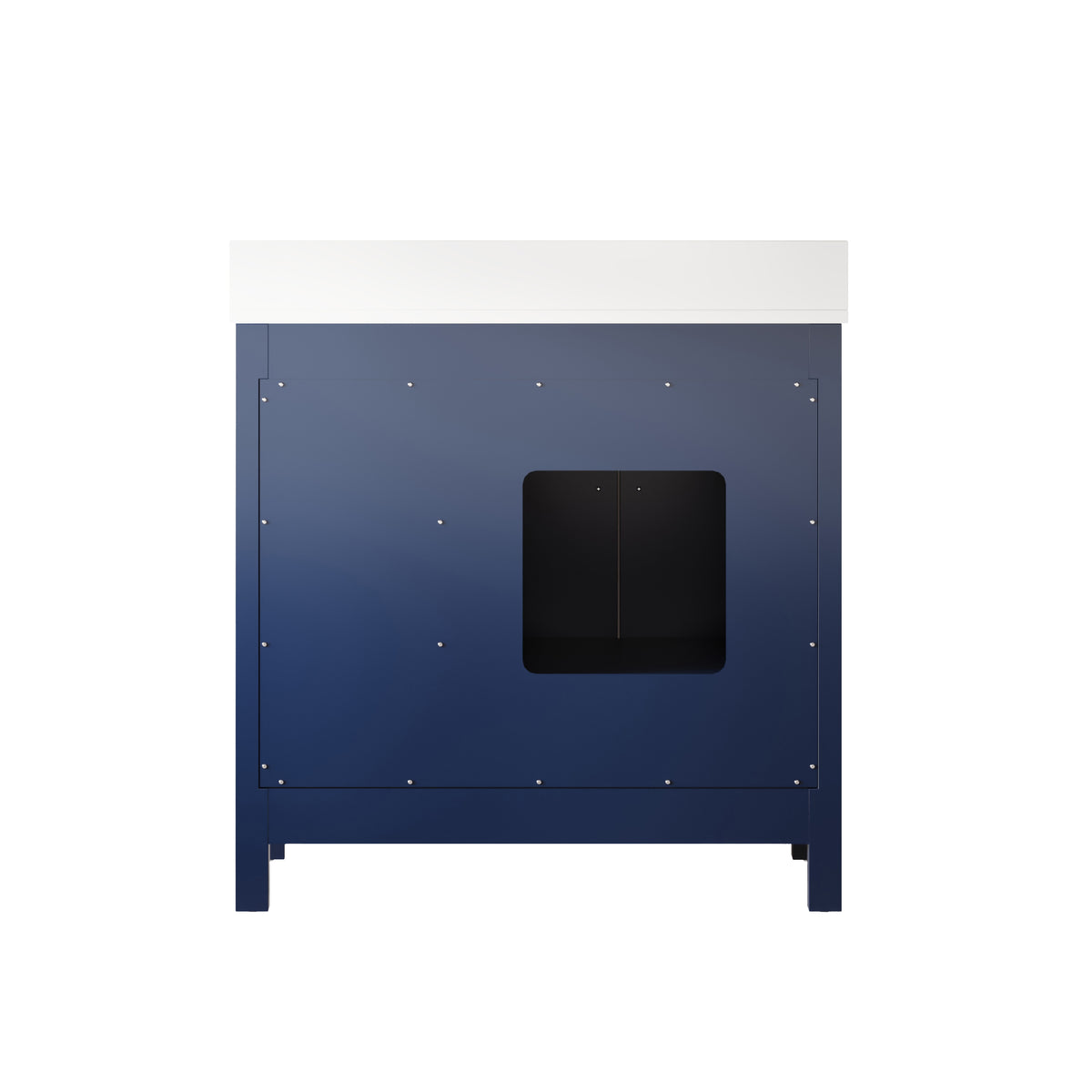 36 Inch Freestanding Solid Wood Bathroom Vanity with Fluted Molding, Pure White Quartz Countertop, Navy Blue