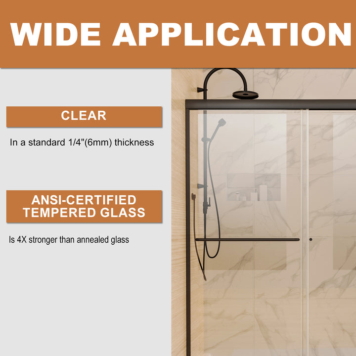 60-in W x 70-in H Double Semi-frameless Matte Black Sliding Shower Door (Clear Glass)