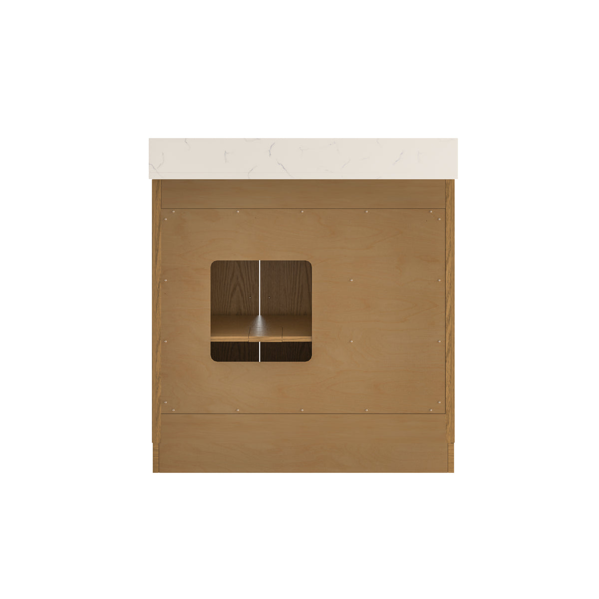 36 Inch Freestanding Solid Wood & Plywood Bathroom Vanity with Soft-Close Drawers, Carrara White Quartz Countertop, Walnut