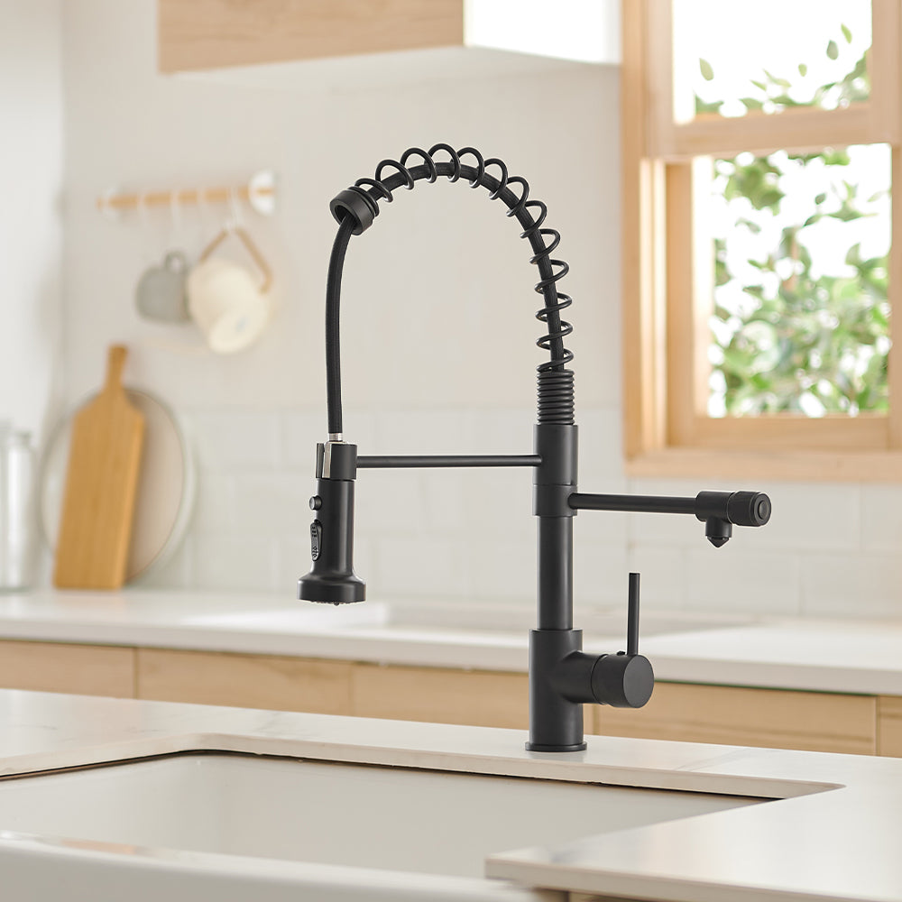 Single Handle Gooseneck Pull Down Sprayer Kitchen Faucet with Purified Water Faucet