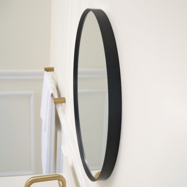 32 in. W x 32 in. H Black Modern Bathroom Mirror Round Framed Aluminum Wall Mirror