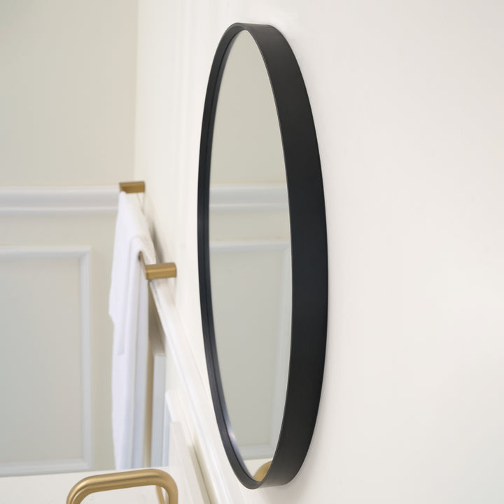 32 in. W x 32 in. H Black Modern Round Framed Aluminum Wall Mirror