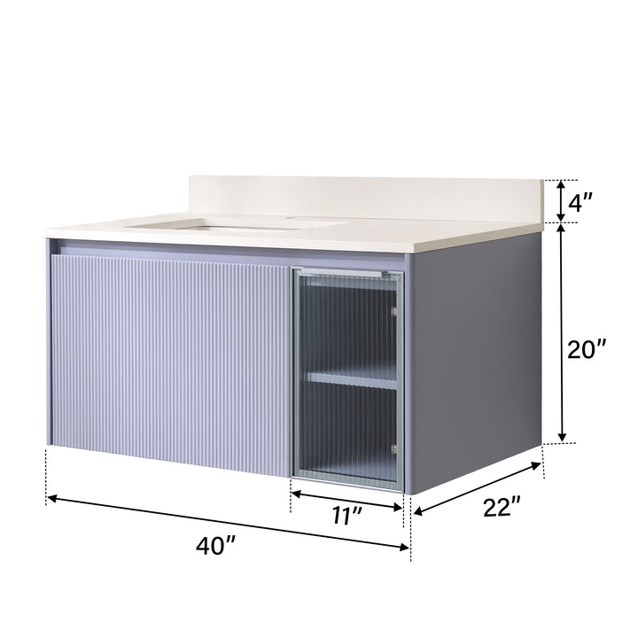 40 in. Modern Style Floating Bathroom Vanity in Lavender with White Quartz Vanity Top with White Sink