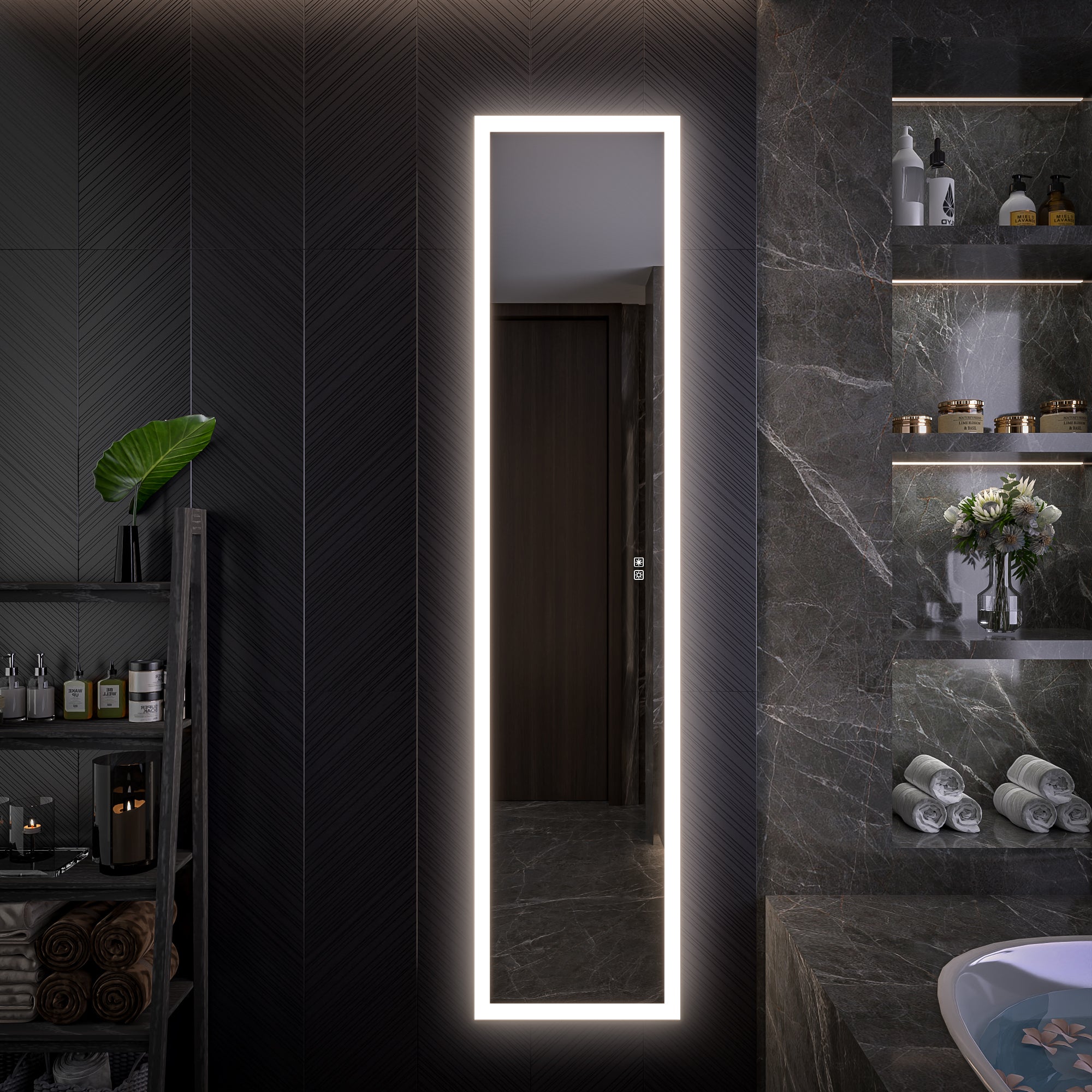 16 in. x 70 in. Recessed/Surface Mount Full Length LED Mirror Cabinet with Front&Backlit and Reversible Door Design