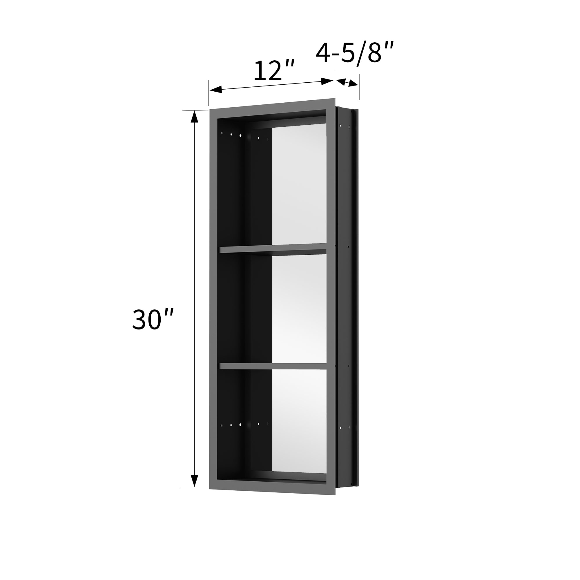 12 in. x 30 in. Black Anodized Aluminum Side Cabinet, Recessed or Surface Mount, Compatible with AYLA Series Mirror Cabinets