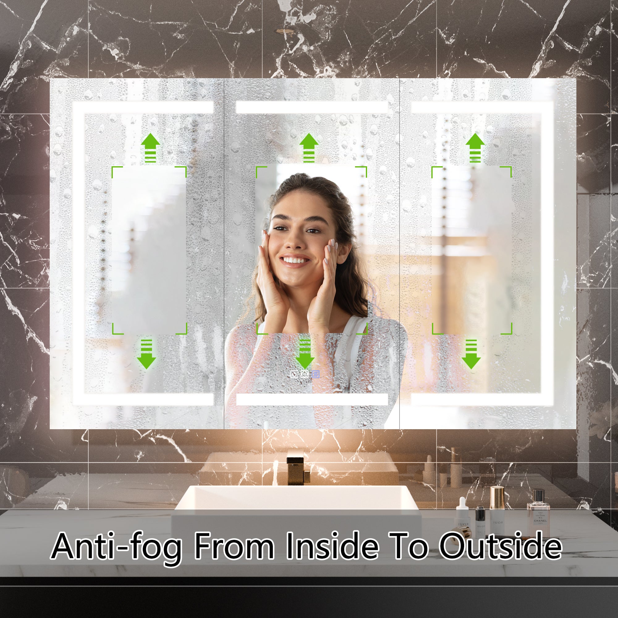 WELLFOR 48 in. x 36 in. Recessed/Surface Mount Right Medicine Cabinet with 5X Magnifier Mirror and Night Light