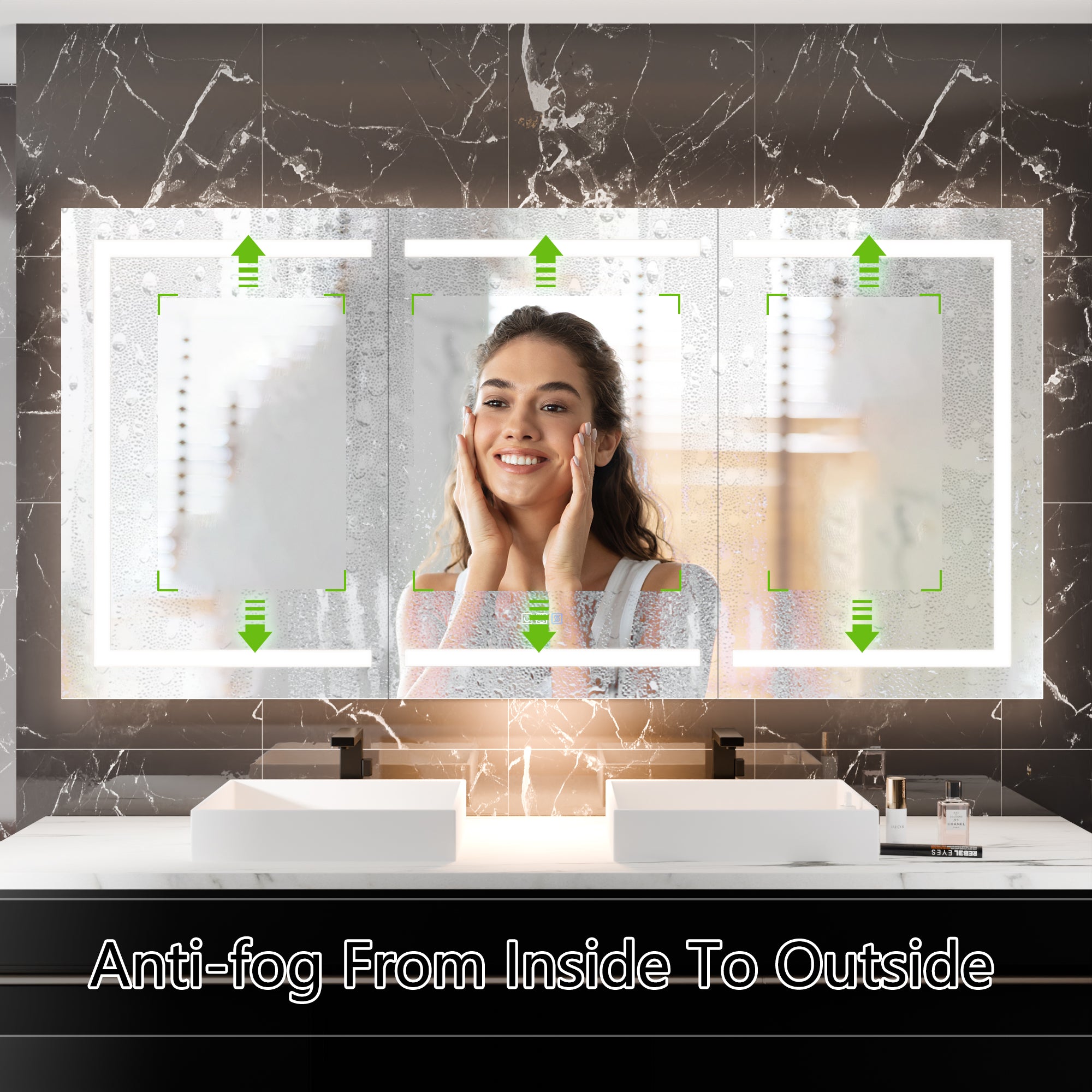 WELLFOR 72 in. x 36 in. Recessed/Surface Mount Right Medicine Cabinet with 5X Magnifier Mirror and Night Light