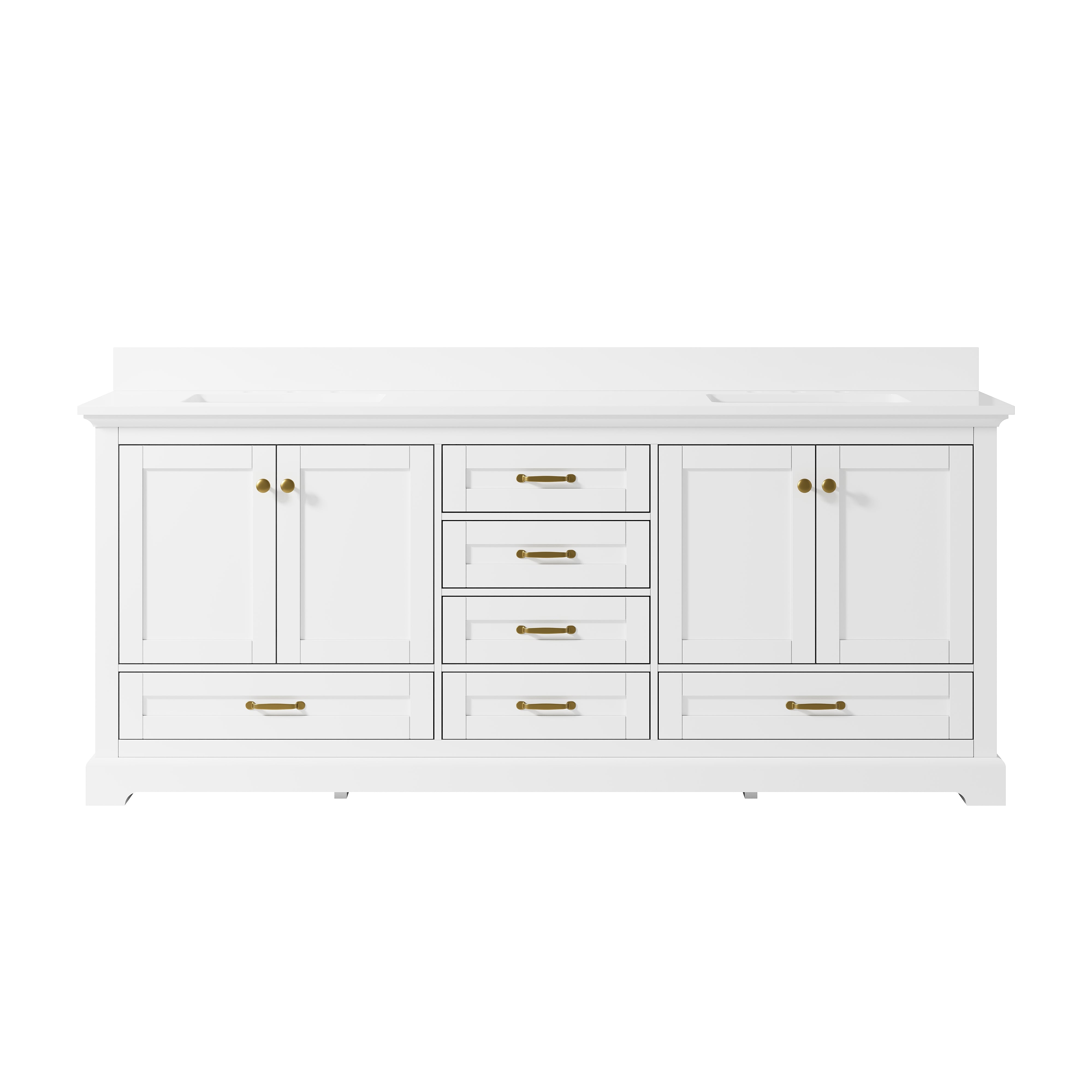 80" Double Sinks White Bathroom Vanity with Solid Wood Frame, Soft Close 6 Drawers, Pure White Cultured Marble Countertop
