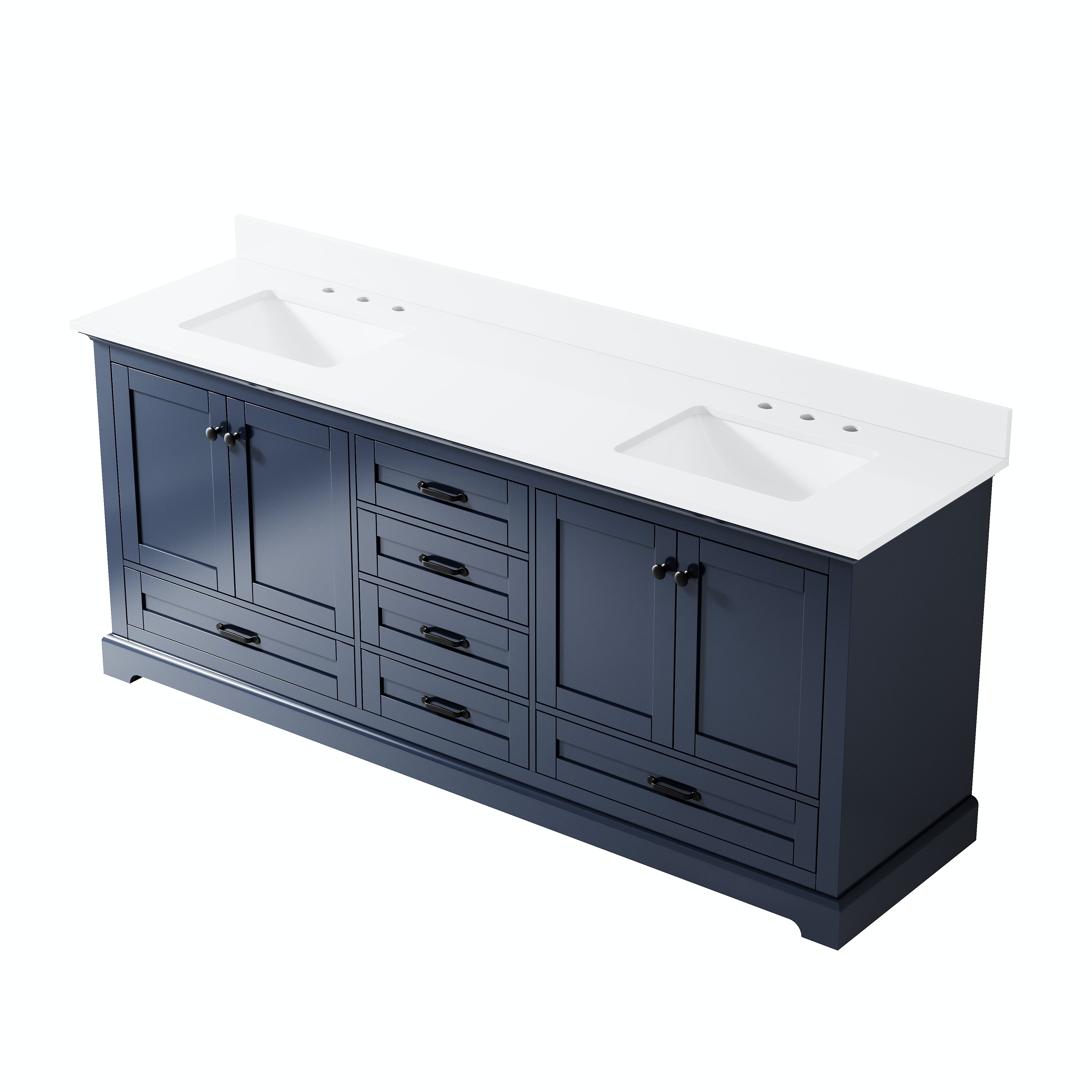 80" Double Sinks Navy Blue Bathroom Vanity with Solid Wood Frame, Soft Close 6 Drawers, Pure White Cultured Marble Countertop