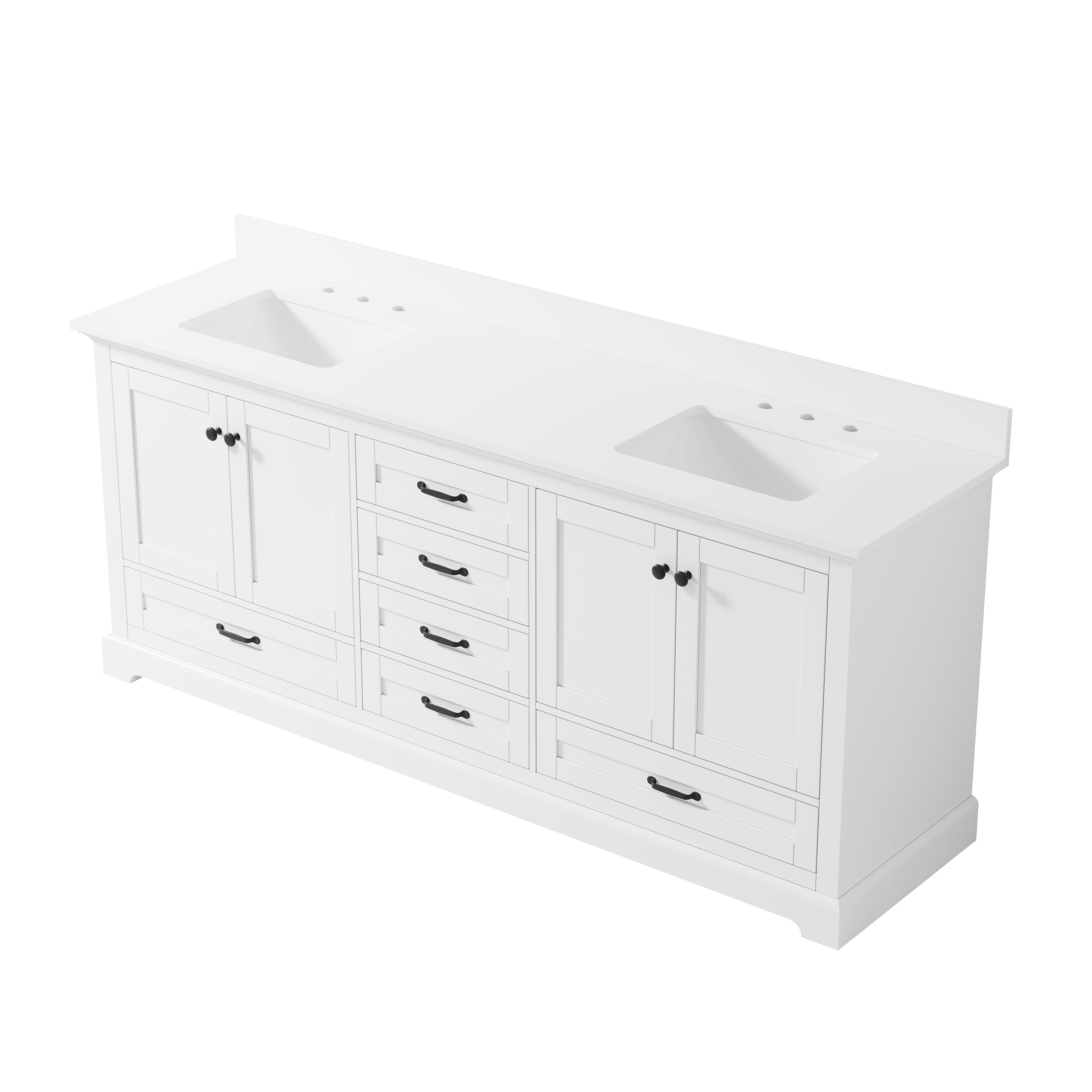 80" Double Sinks White Bathroom Vanity with Solid Wood Frame, Soft Close 6 Drawers, Pure White Cultured Marble Countertop