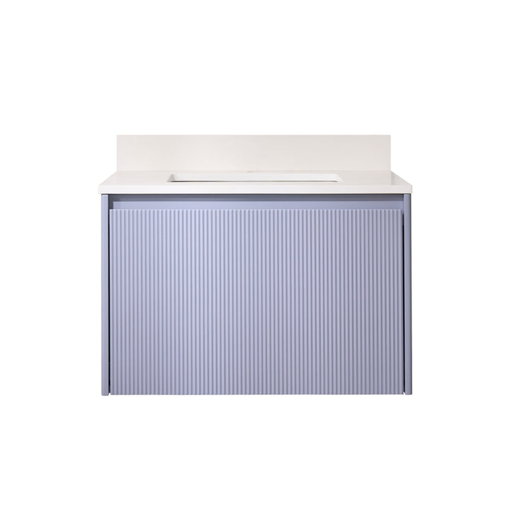 30 in. Modern Style Floating Bathroom Vanity in Lavender with White Carrara Quartz Vanity Top with White Sink