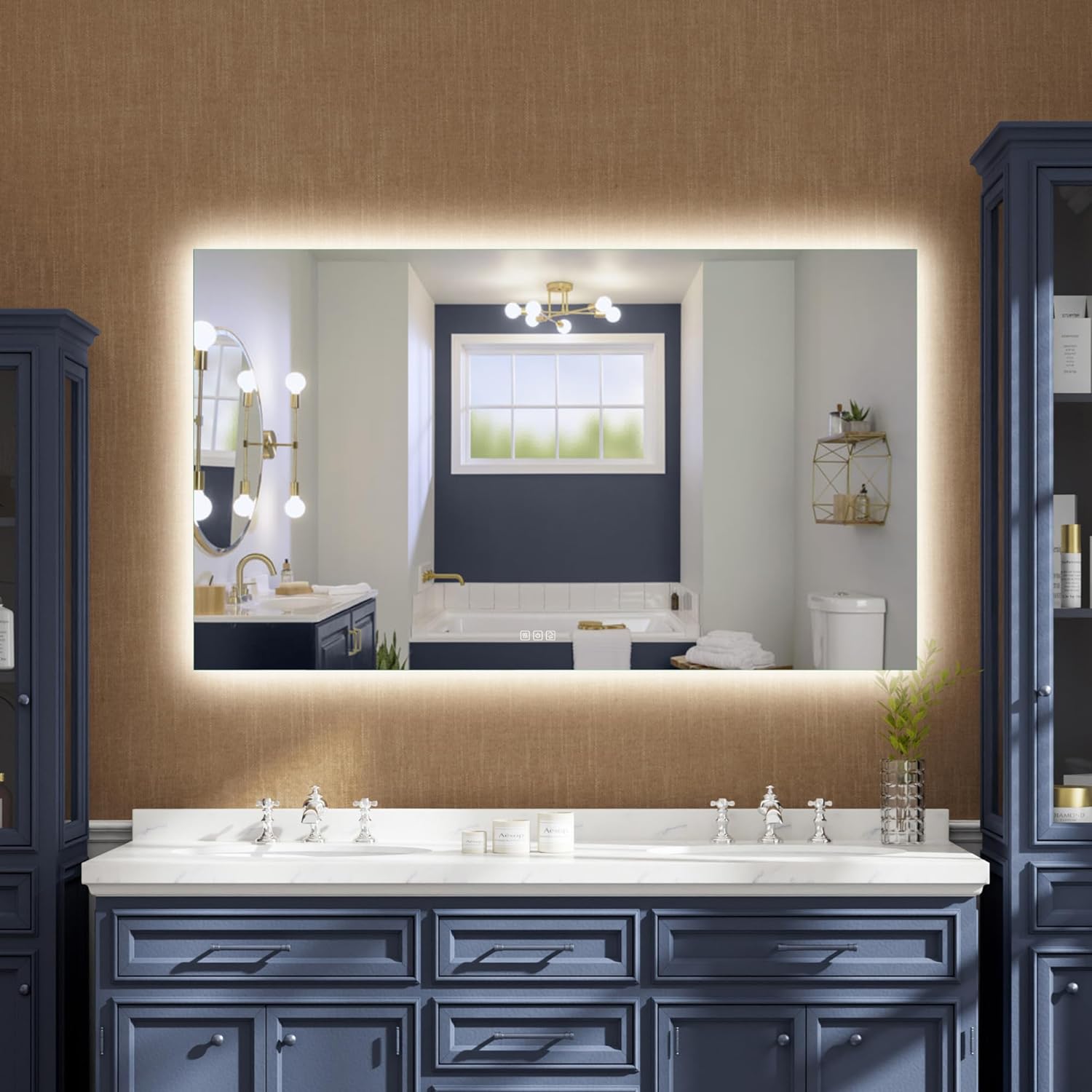 55 in. W x 32 in. H Rectangular Frameless Anti-Fog LED Light Dimmable Bathroom Vanity Mirror in Aluminum