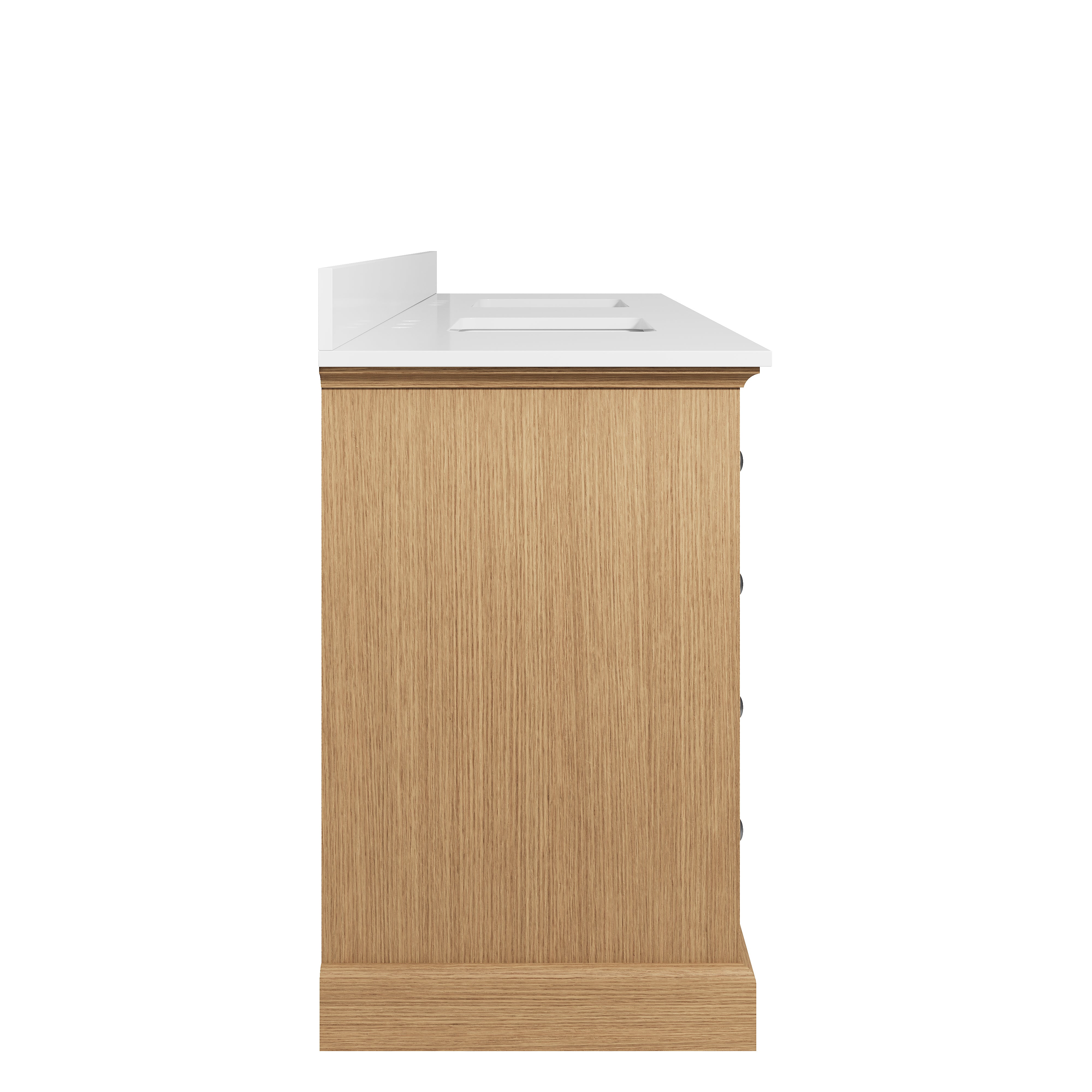 84" Double Sinks OAK Bathroom Vanity with Solid Wood Frame, Soft Close 14 Drawers & Pure White Cultured Marble Countertop