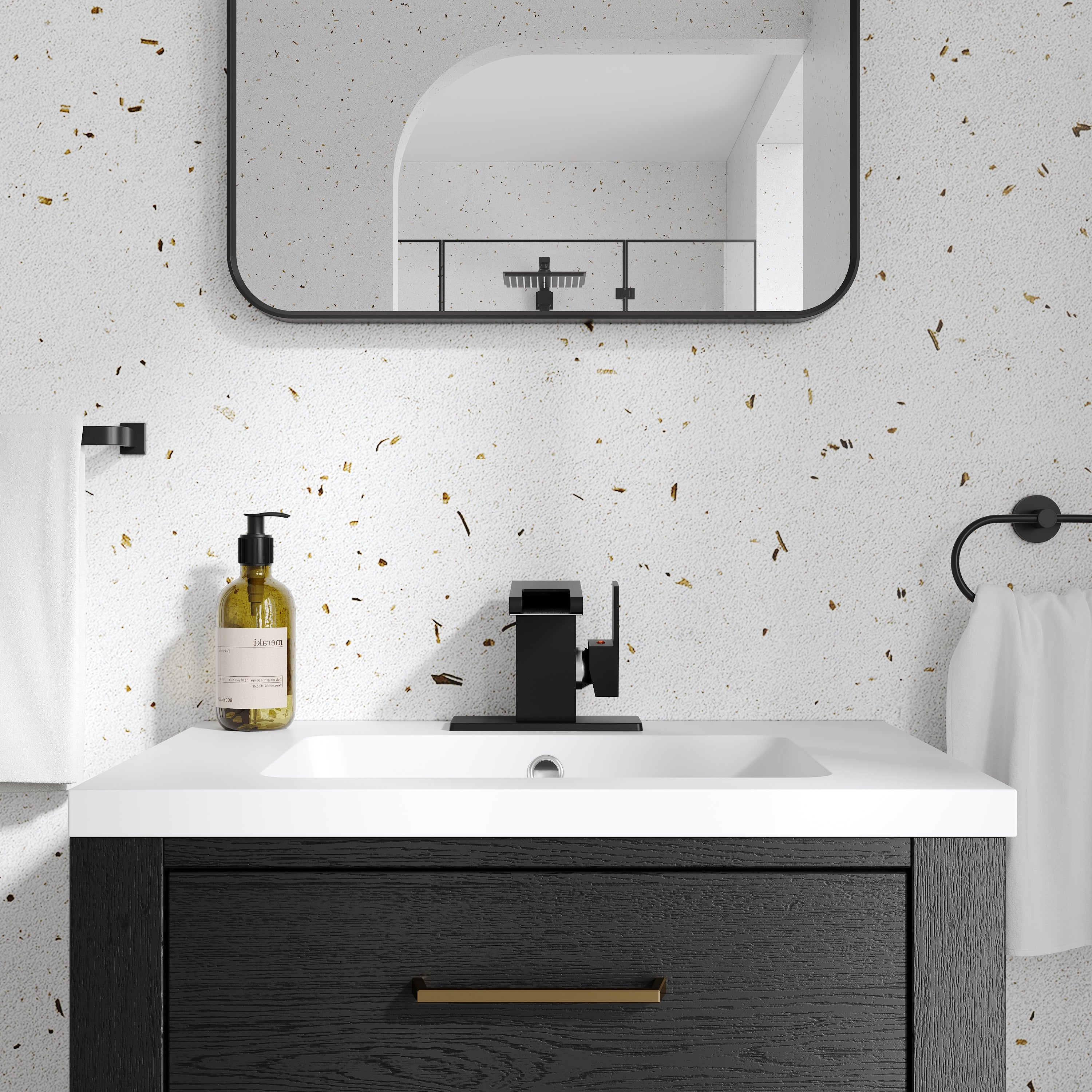 Single Handle LED Waterfall Bathroom Sink Faucet with Deck Plate, Temperature-Sensitive 3-Color Light