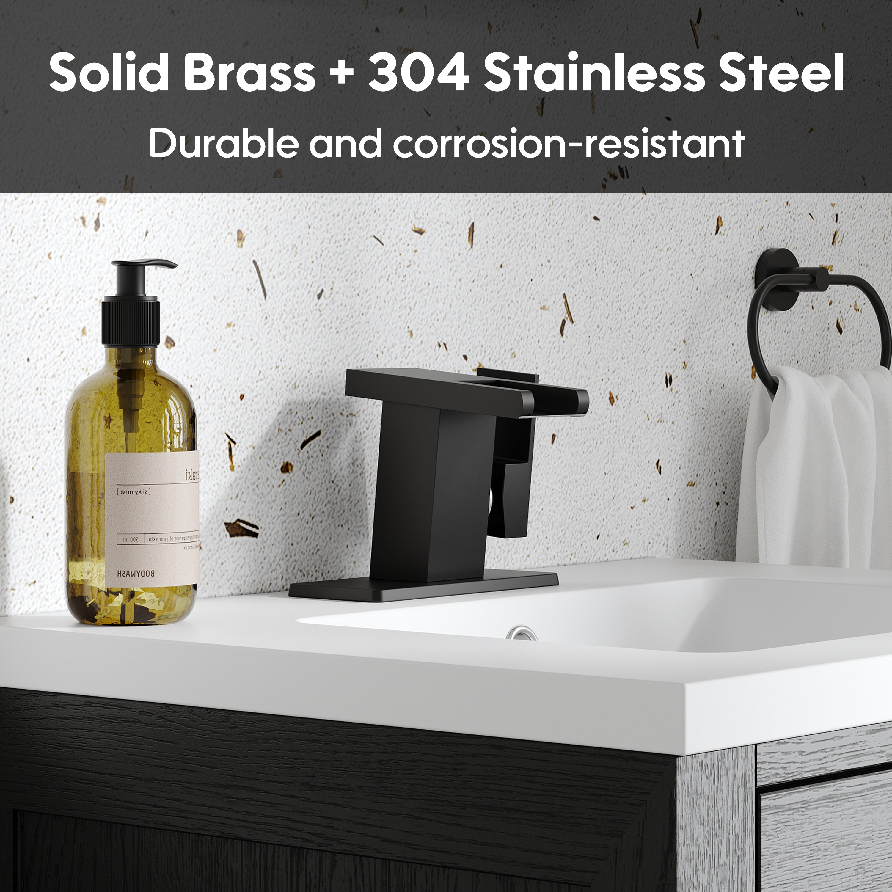 Single Handle LED Waterfall Bathroom Sink Faucet with Deck Plate, Temperature-Sensitive 3-Color Light