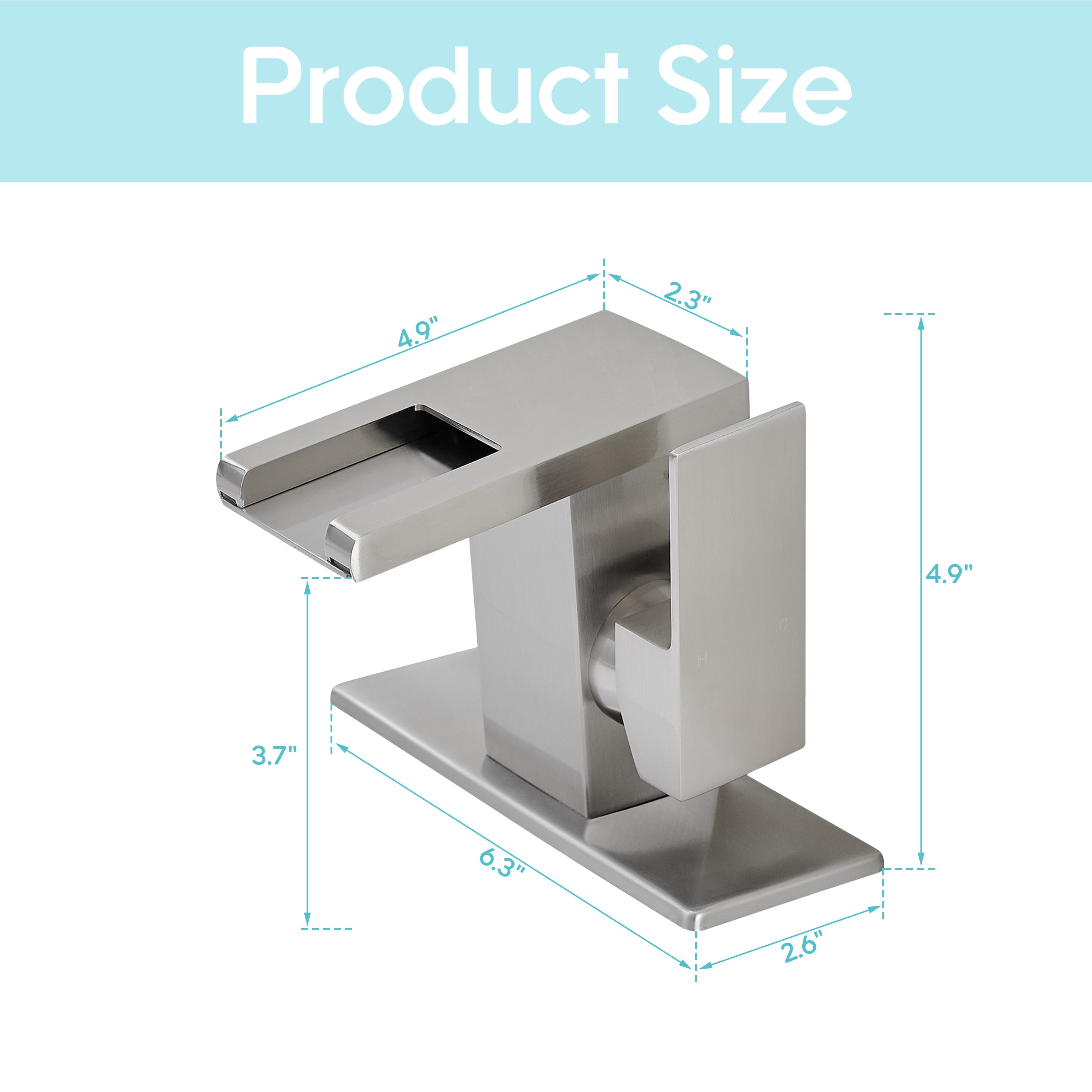 Single Handle LED Waterfall Bathroom Sink Faucet with Deck Plate, Temperature-Sensitive 3-Color Light