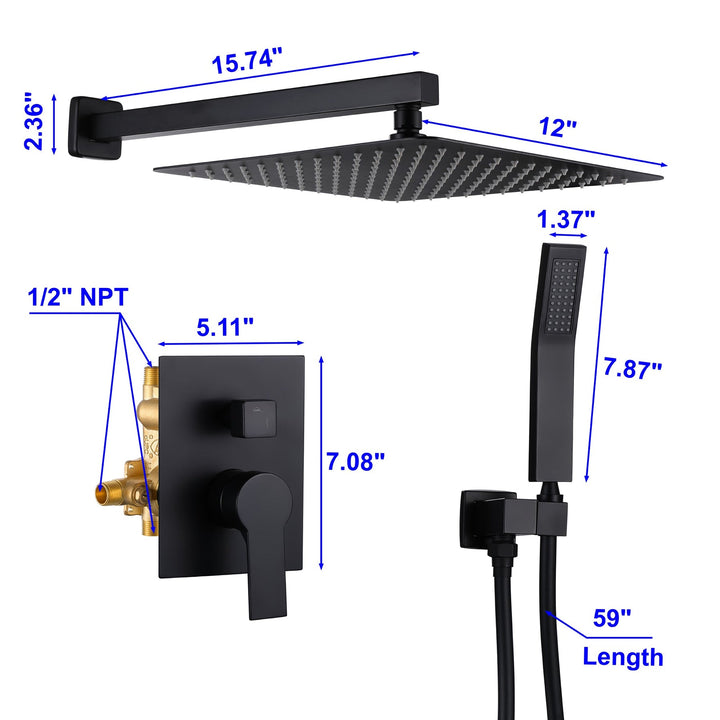 10 inch/ 12 inch   2-Spray Patterns with 1.8 GPM Wall Mount Dual Shower Heads with 360-Degree Rotation