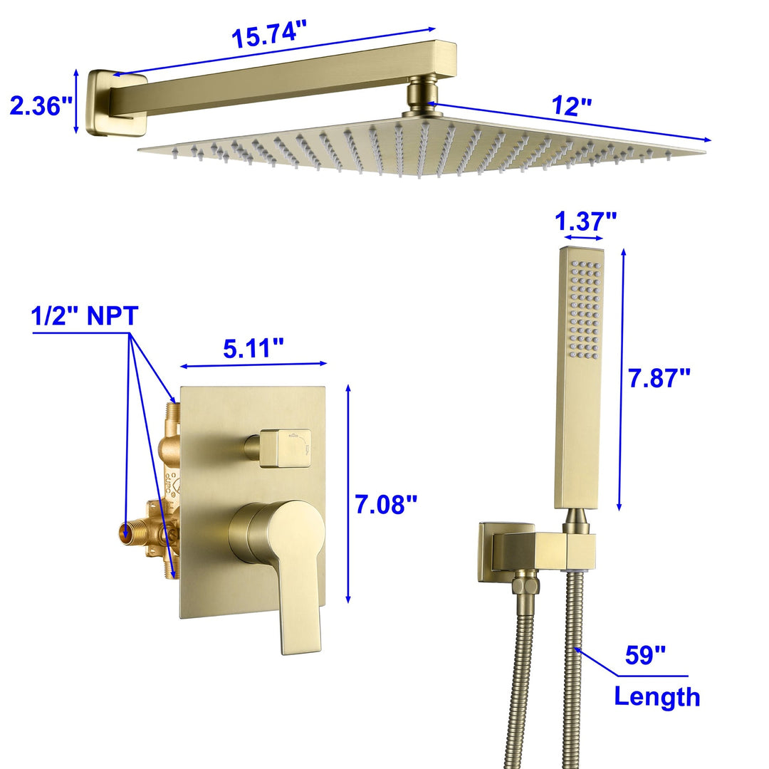 10 inch/ 12 inch   2-Spray Patterns with 1.8 GPM Wall Mount Dual Shower Heads with 360-Degree Rotation