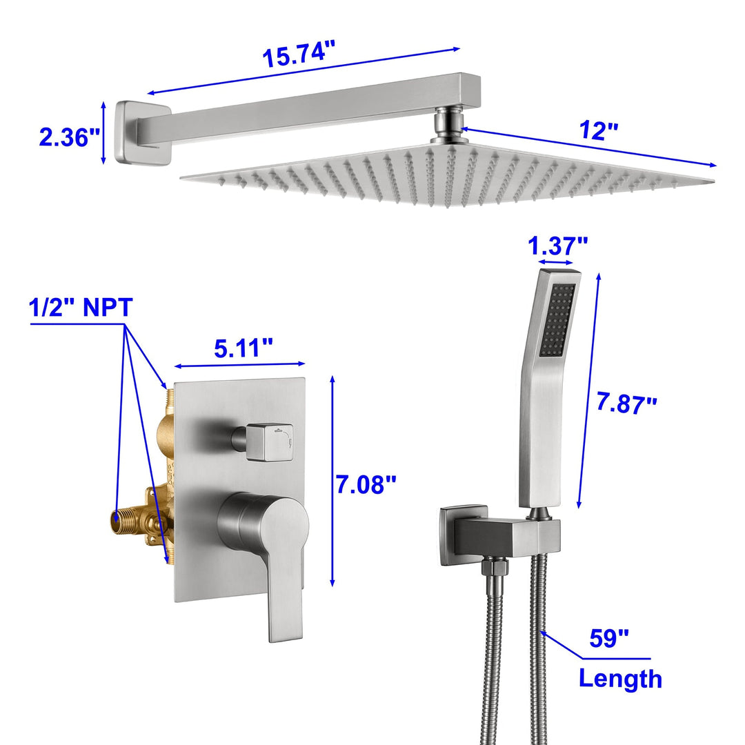 10 inch/ 12 inch   2-Spray Patterns with 1.8 GPM Wall Mount Dual Shower Heads with 360-Degree Rotation