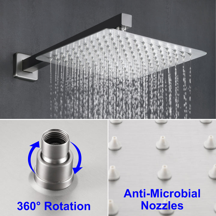 12 in. 3-Spray Patterns with 1.8 GPM Wall Mount Dual Shower Heads