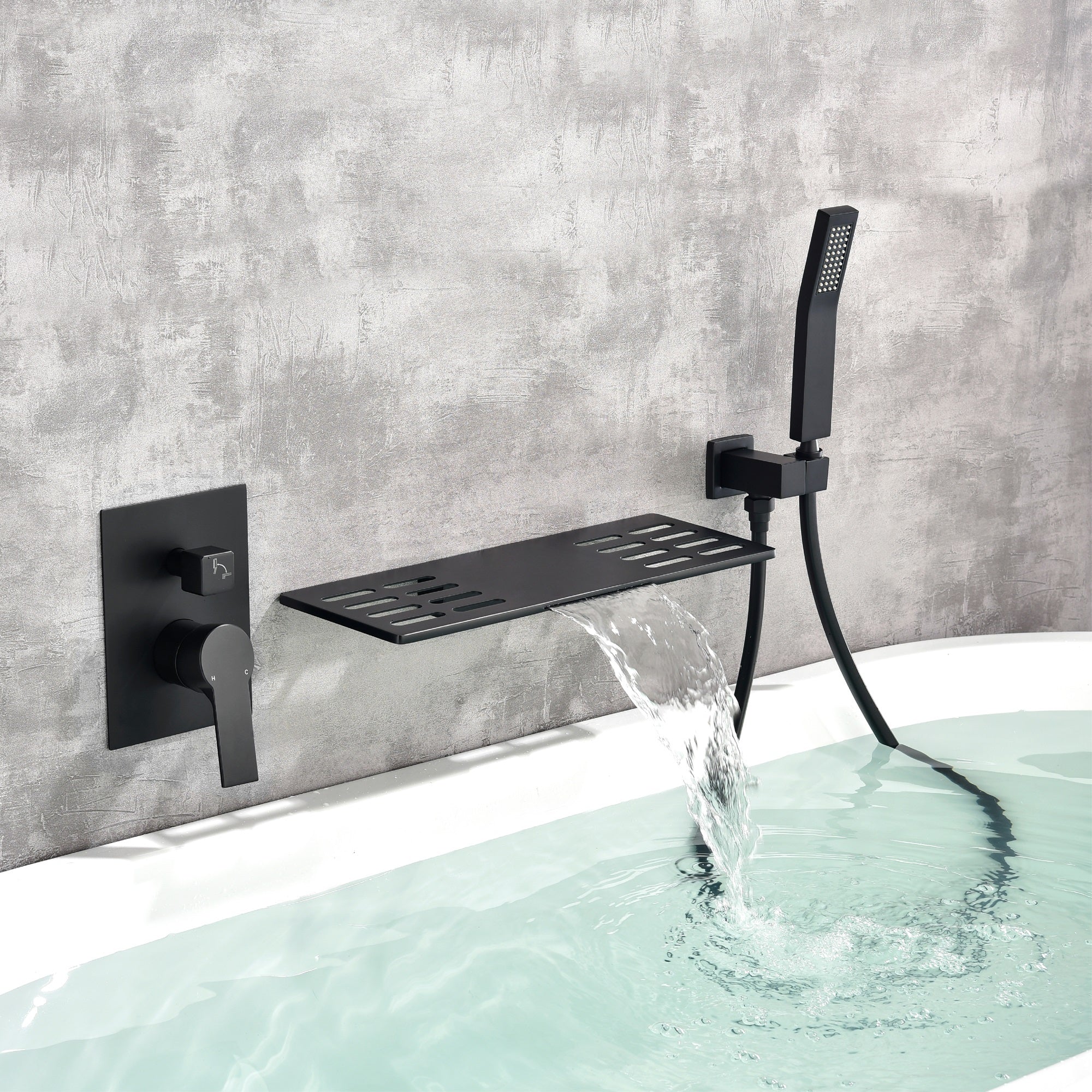 Single Handle Tub Faucet with Hand Shower and Openwork Platform