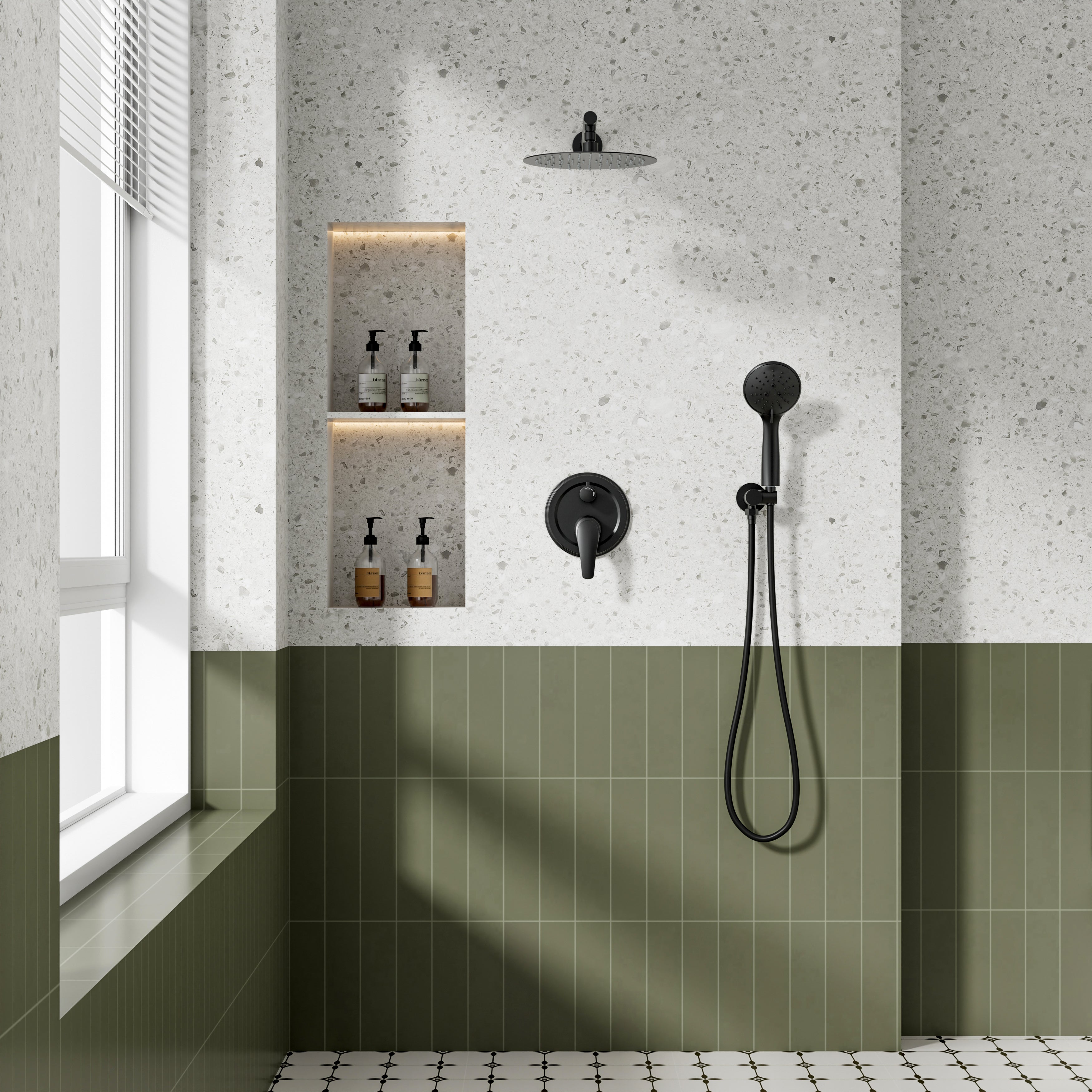 9inch/ 10inch/ 12inch 2-Spray Patterns with 1.8 GPM Wall Mount Dual Shower Heads with Hand Shower