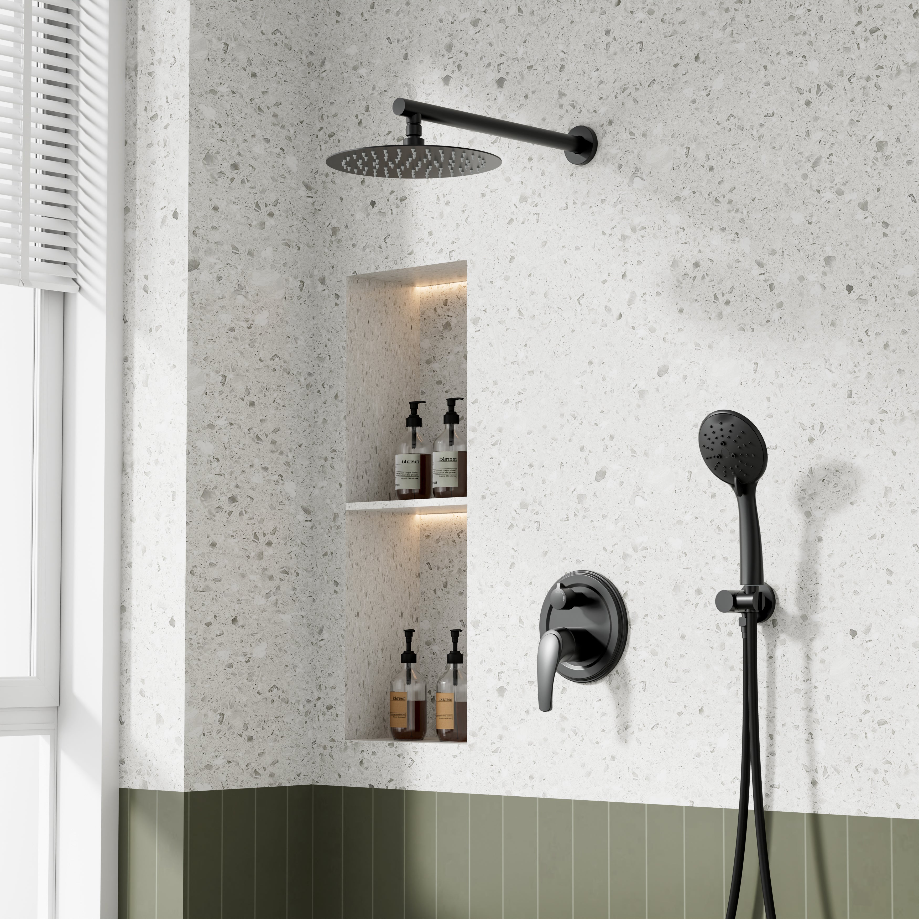 9inch/ 10inch/ 12inch 2-Spray Patterns with 1.8 GPM Wall Mount Dual Shower Heads with Hand Shower