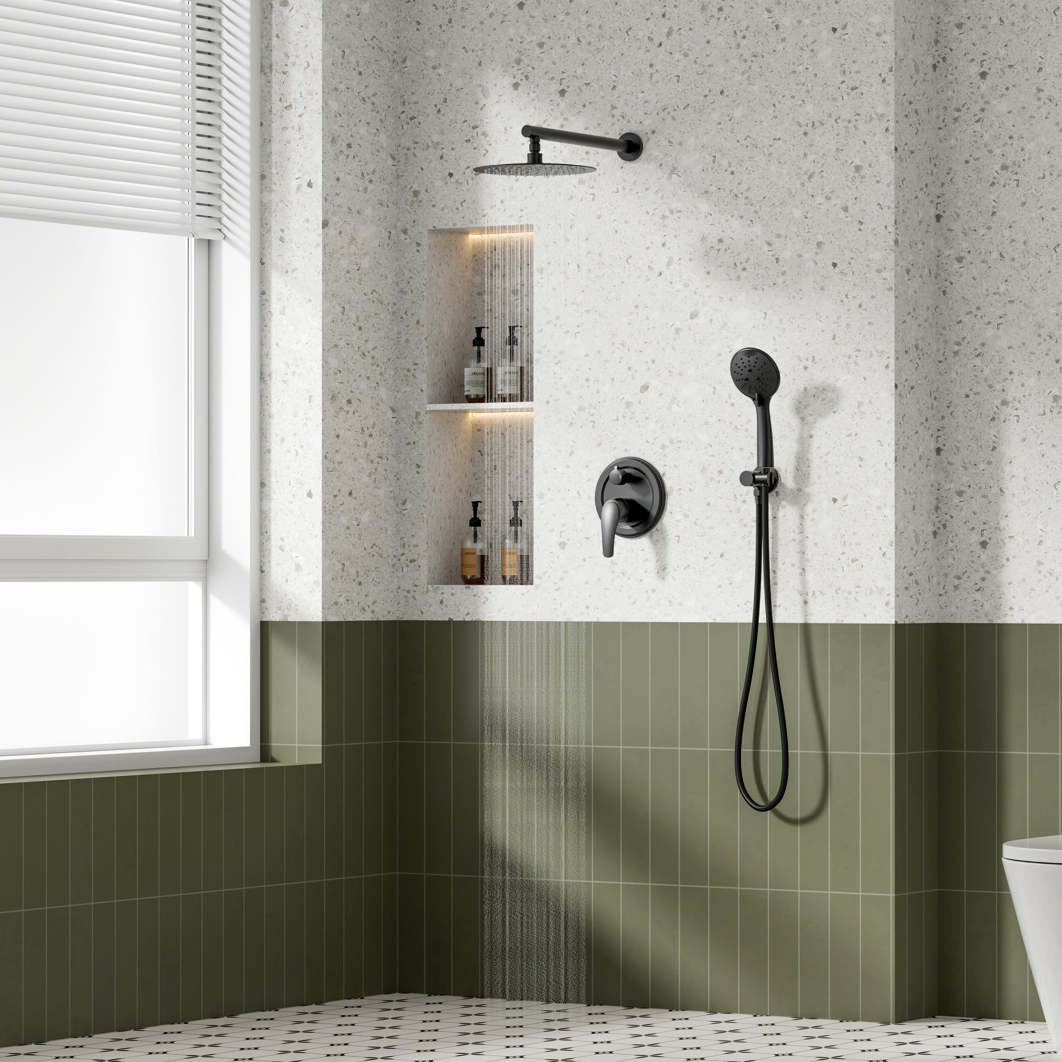 9inch/ 10inch/ 12inch 2-Spray Patterns with 1.8 GPM Wall Mount Dual Shower Heads with Hand Shower