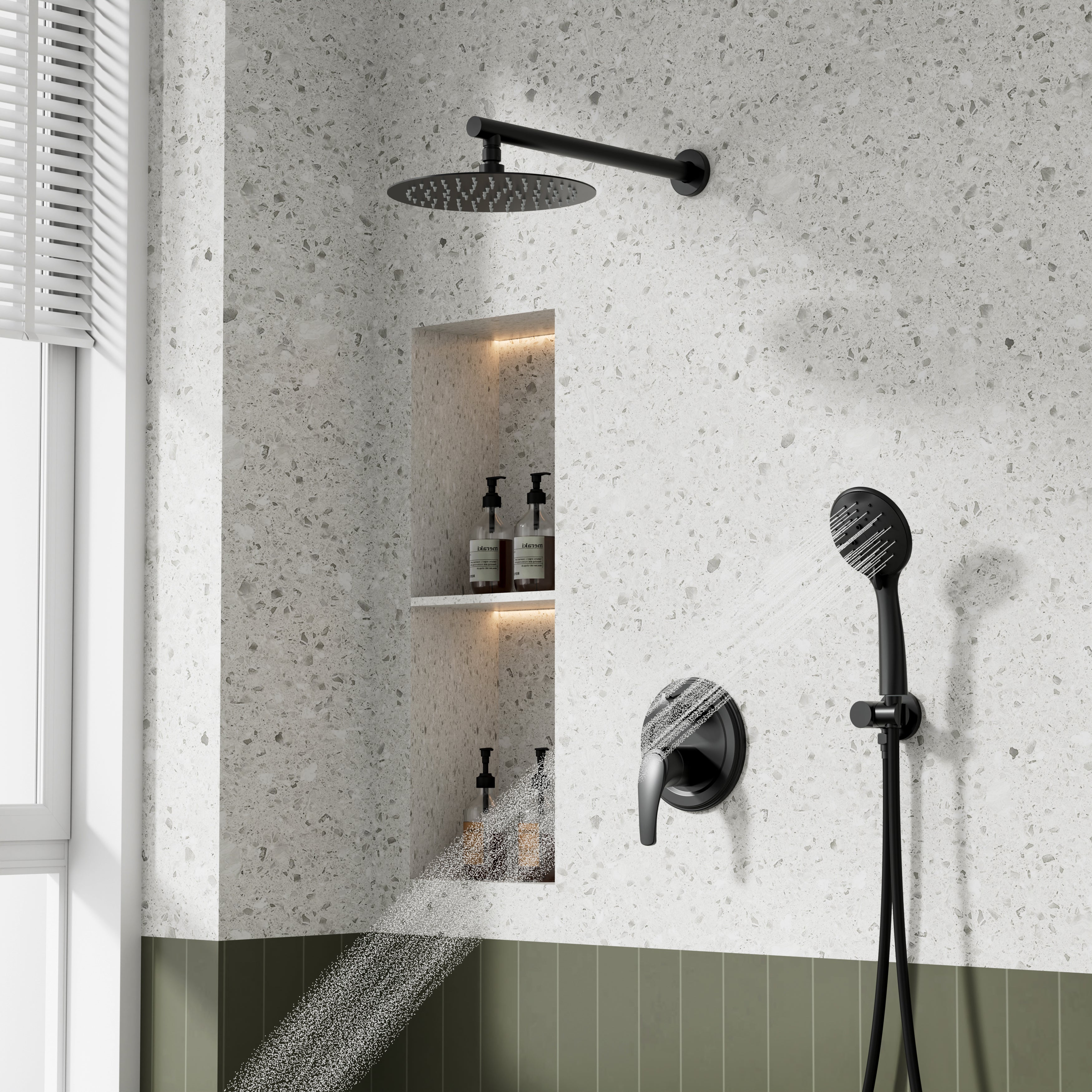 9inch/ 10inch/ 12inch 2-Spray Patterns with 1.8 GPM Wall Mount Dual Shower Heads with Hand Shower
